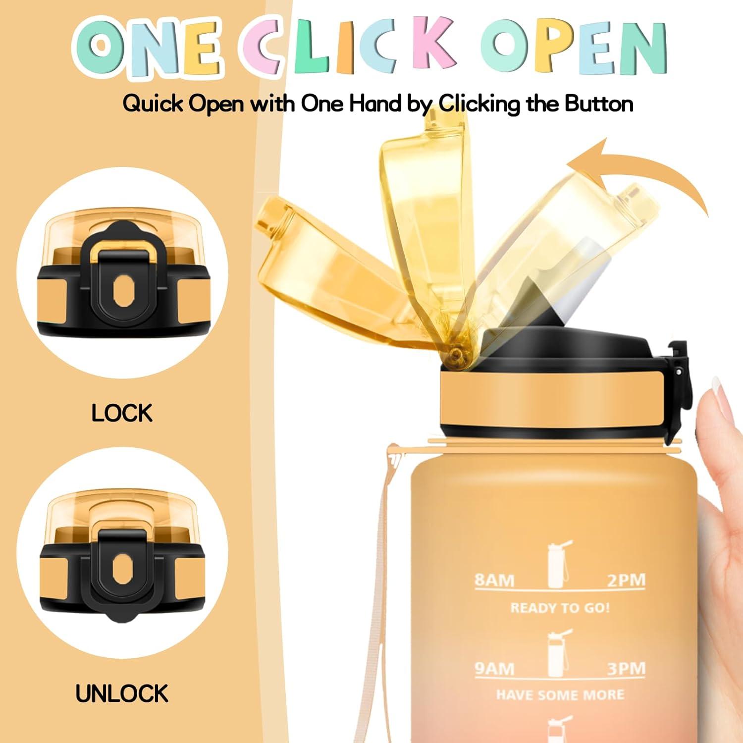 imageGourde 15l Gourde Sport Anti Fuite Bouteille Gradue pour 1 Journee Facile Nettoyer Bouteille Gradue avec Verrou de Scurit avec Slogan de Motivation pour Sports Camping RandonneJauneorange
