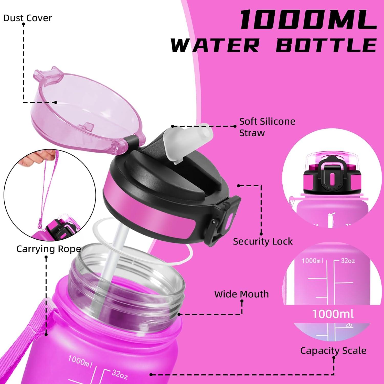 imageGourde 15l Gourde Sport Anti Fuite Bouteille Gradue pour 1 Journee Facile Nettoyer Bouteille Gradue avec Verrou de Scurit avec Slogan de Motivation pour Sports Camping RandonneRougevert