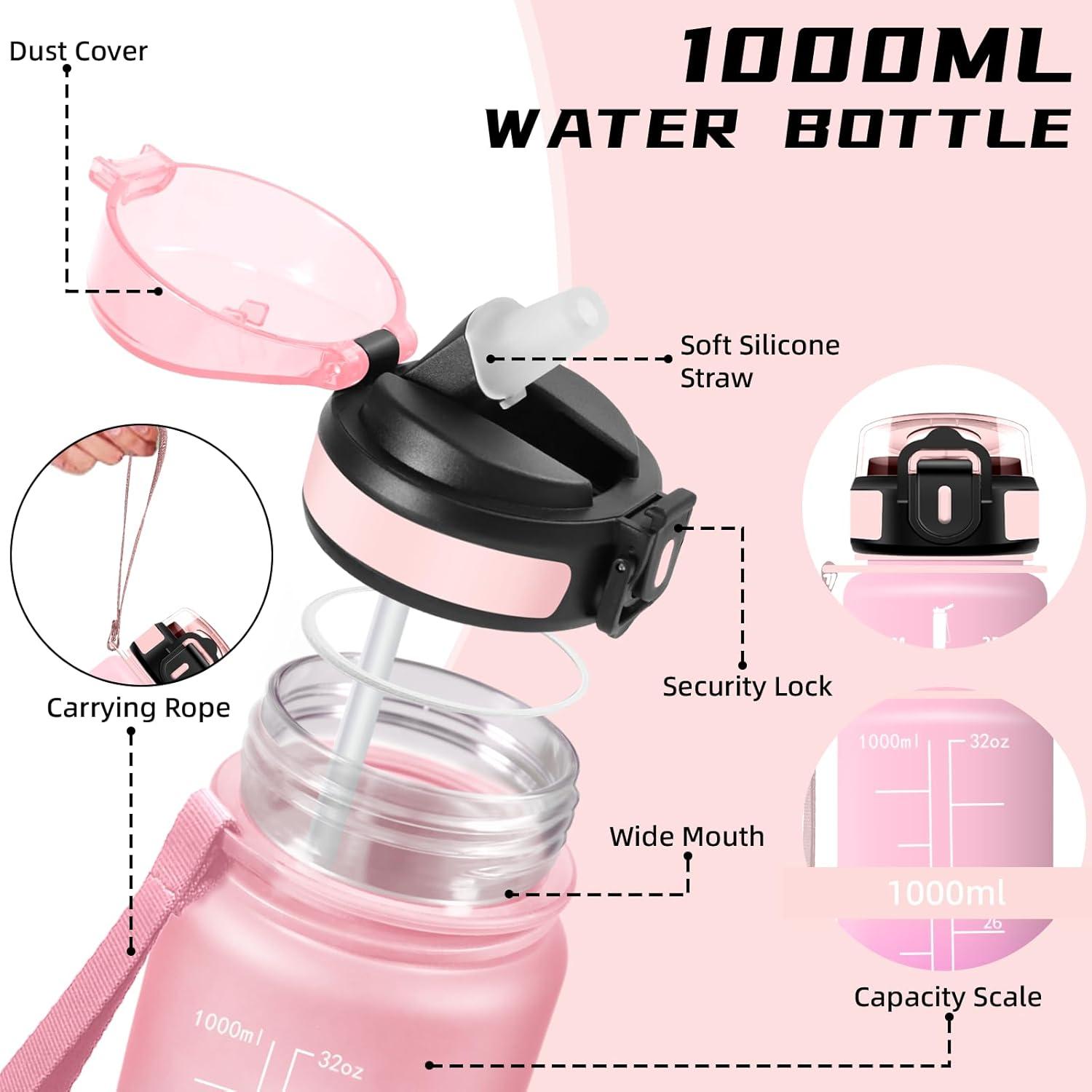 imageGourde 15l Gourde Sport Anti Fuite Bouteille Gradue pour 1 Journee Facile Nettoyer Bouteille Gradue avec Verrou de Scurit avec Slogan de Motivation pour Sports Camping RandonneRoseroserouge