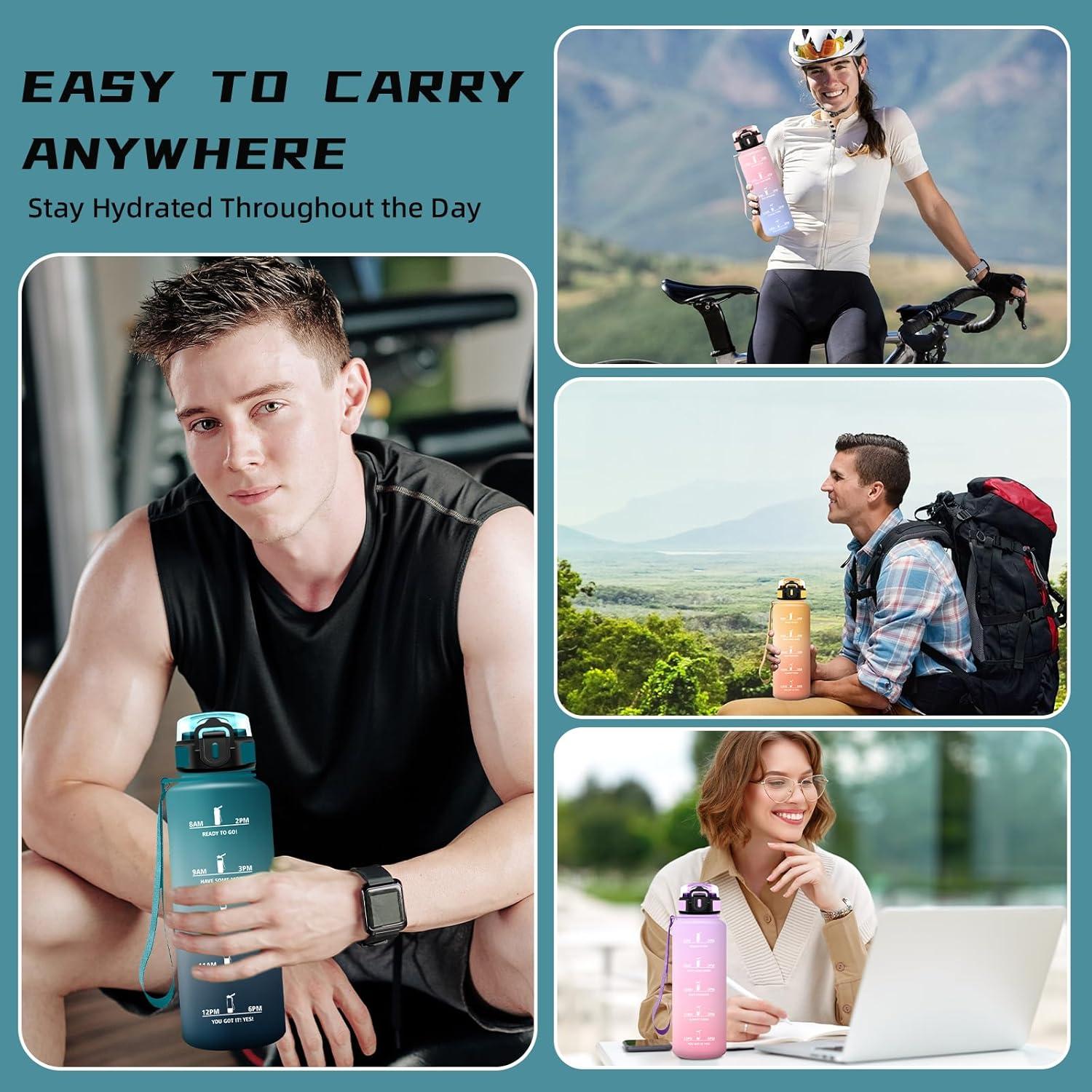 imageGourde 15l Gourde Sport Anti Fuite Bouteille Gradue pour 1 Journee Facile Nettoyer Bouteille Gradue avec Verrou de Scurit avec Slogan de Motivation pour Sports Camping RandonneVertgris