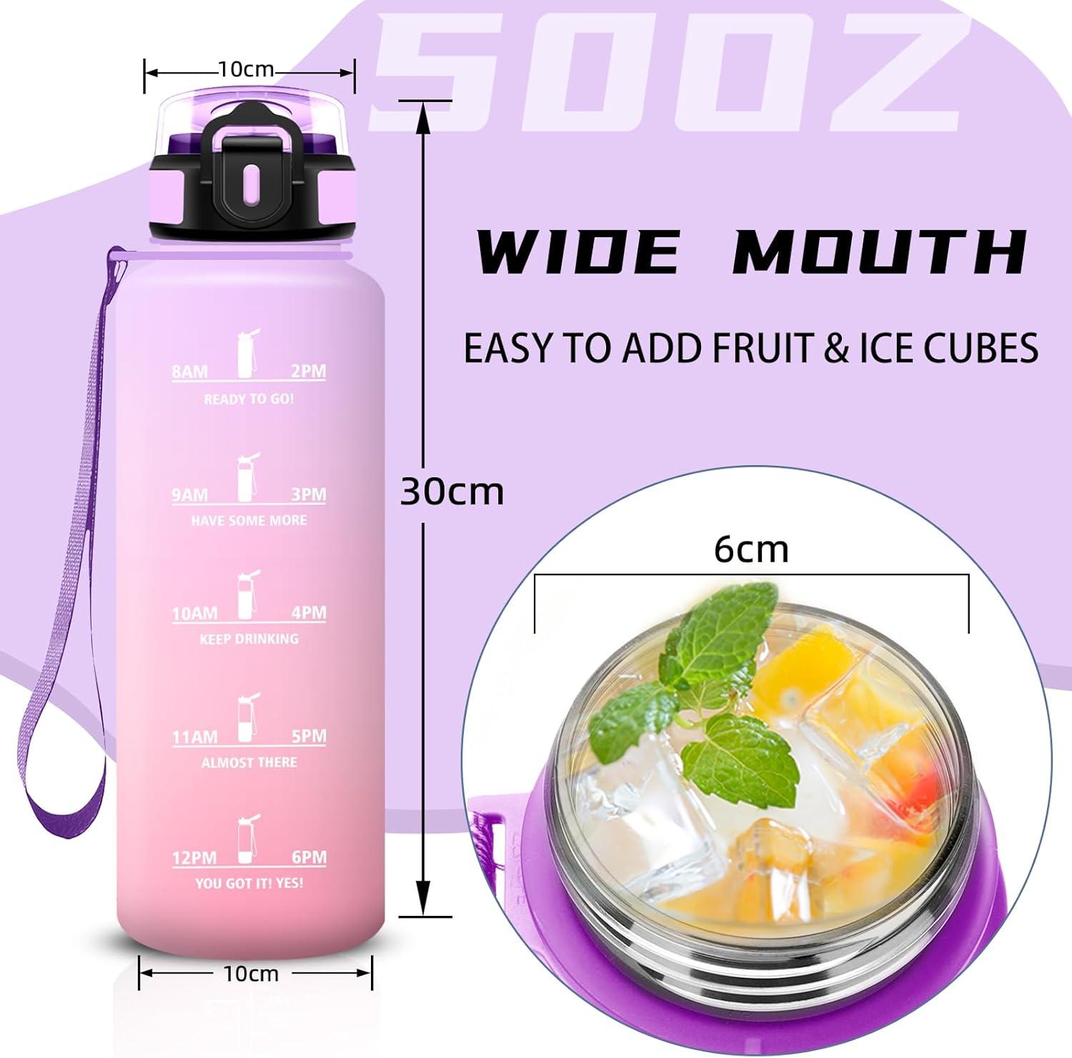 imageGourde 15l Gourde Sport Anti Fuite Bouteille Gradue pour 1 Journee Facile Nettoyer Bouteille Gradue avec Verrou de Scurit avec Slogan de Motivation pour Sports Camping RandonneVioletrose