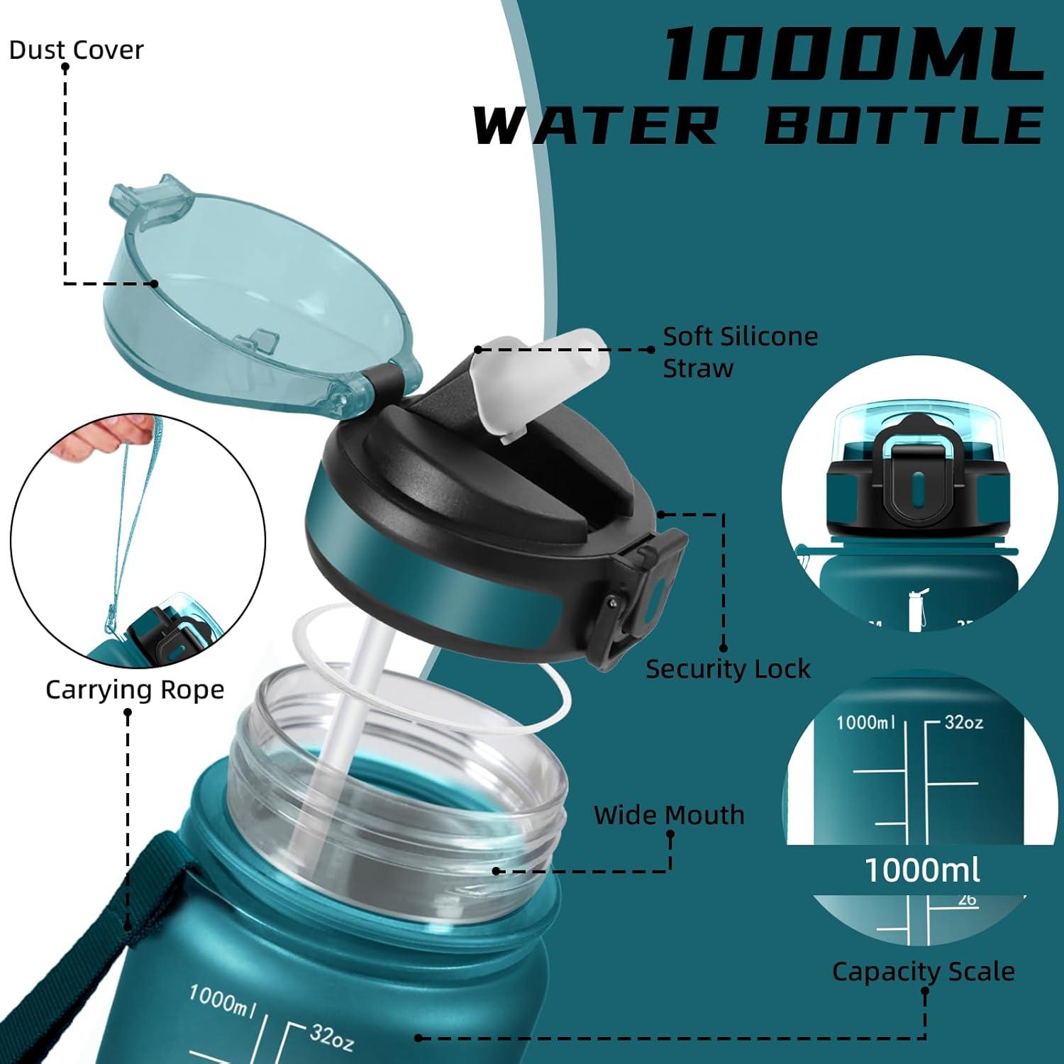 imageGourde 15l Gourde Sport Anti Fuite Bouteille Gradue pour 1 Journee Facile Nettoyer Bouteille Gradue avec Verrou de Scurit avec Slogan de Motivation pour Sports Camping RandonneVertgris