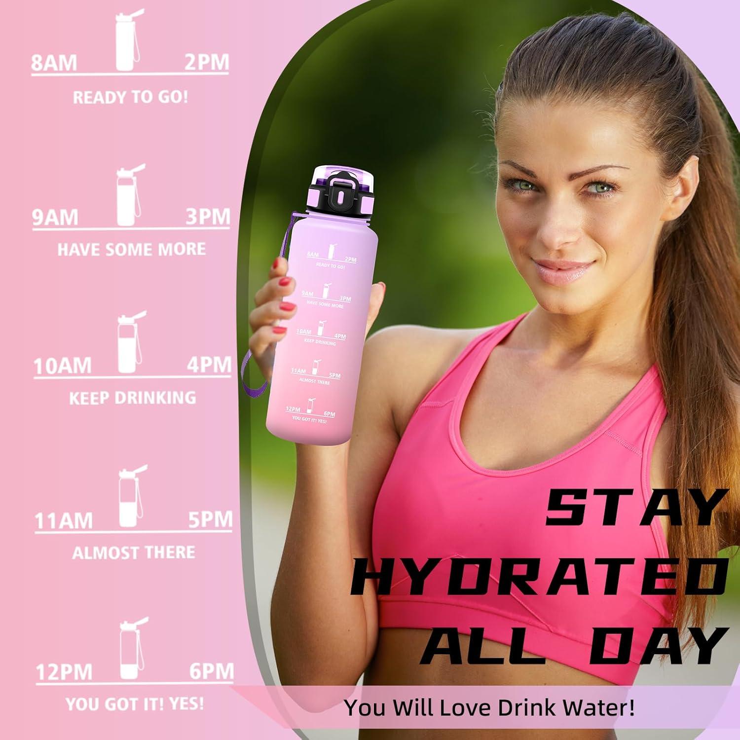 imageGourde 15l Gourde Sport Anti Fuite Bouteille Gradue pour 1 Journee Facile Nettoyer Bouteille Gradue avec Verrou de Scurit avec Slogan de Motivation pour Sports Camping RandonneVioletrose