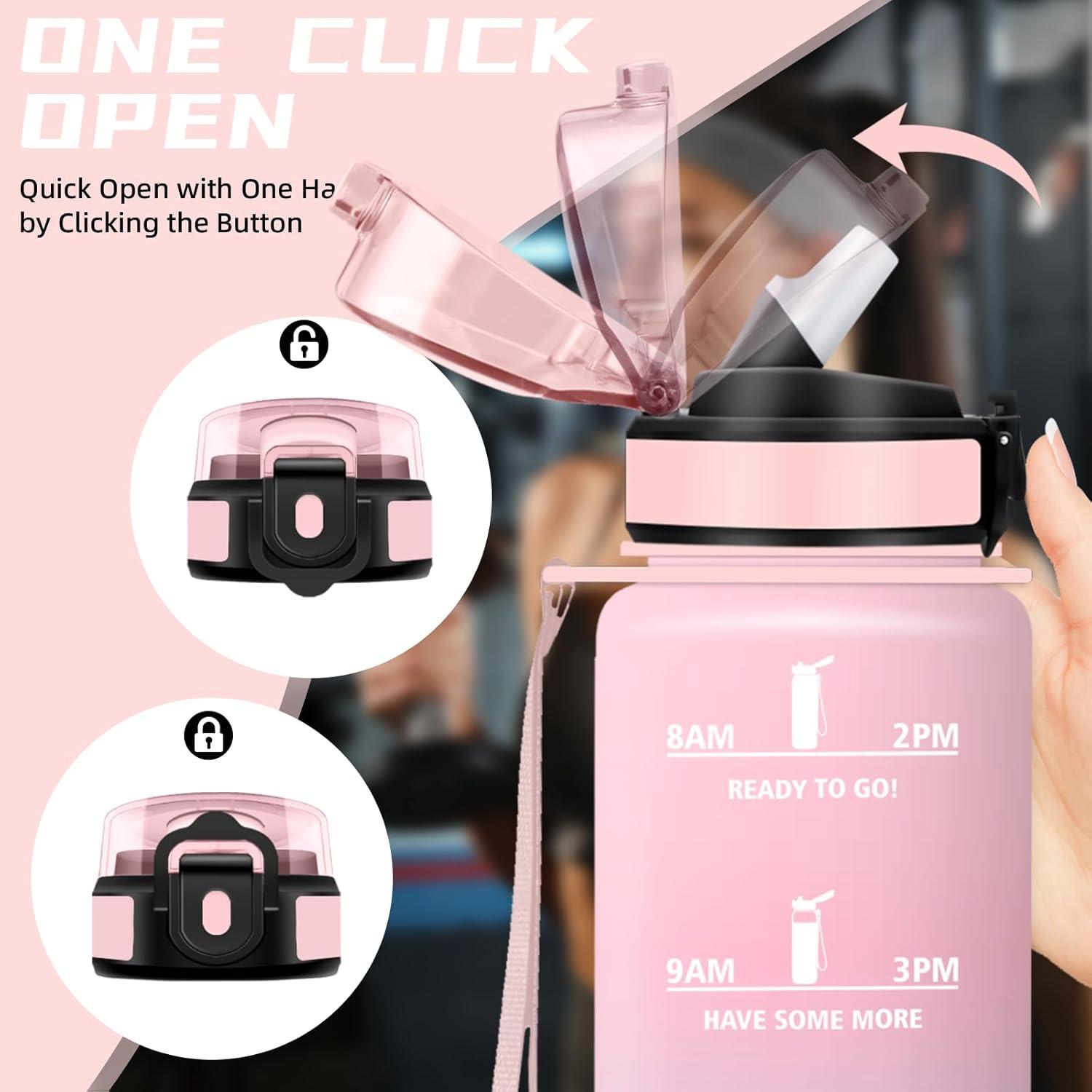 imageGourde 15l Gourde Sport Anti Fuite Bouteille Gradue pour 1 Journee Facile Nettoyer Bouteille Gradue avec Verrou de Scurit avec Slogan de Motivation pour Sports Camping RandonneRosebleu