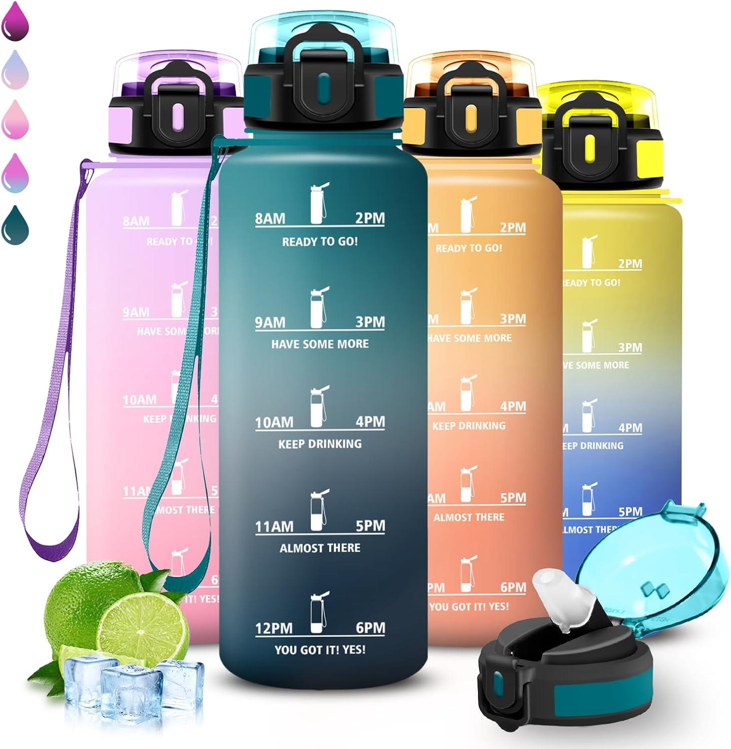 imageGourde 15l Gourde Sport Anti Fuite Bouteille Gradue pour 1 Journee Facile Nettoyer Bouteille Gradue avec Verrou de Scurit avec Slogan de Motivation pour Sports Camping RandonneVertgris