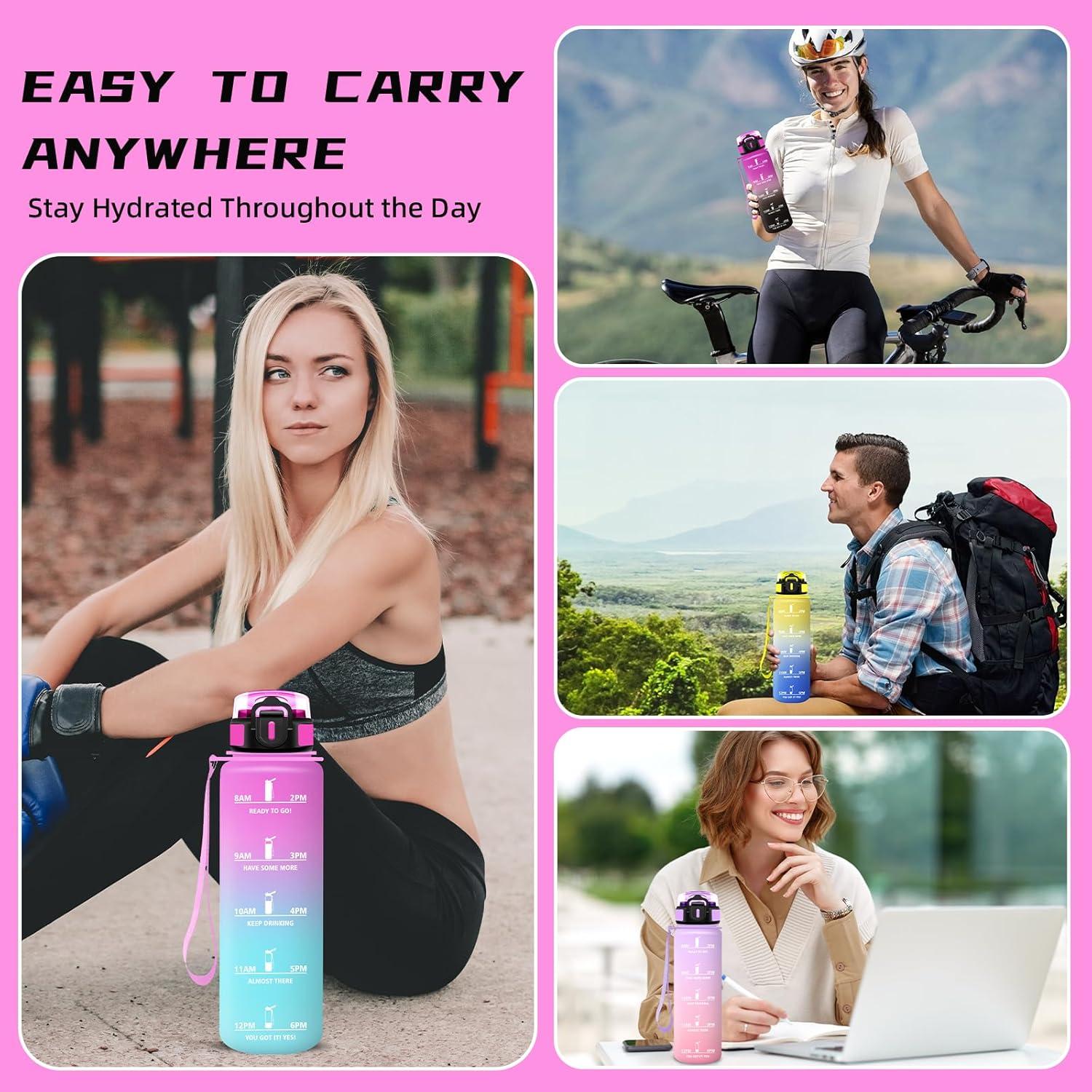 imageGourde 15l Gourde Sport Anti Fuite Bouteille Gradue pour 1 Journee Facile Nettoyer Bouteille Gradue avec Verrou de Scurit avec Slogan de Motivation pour Sports Camping RandonneRougevert