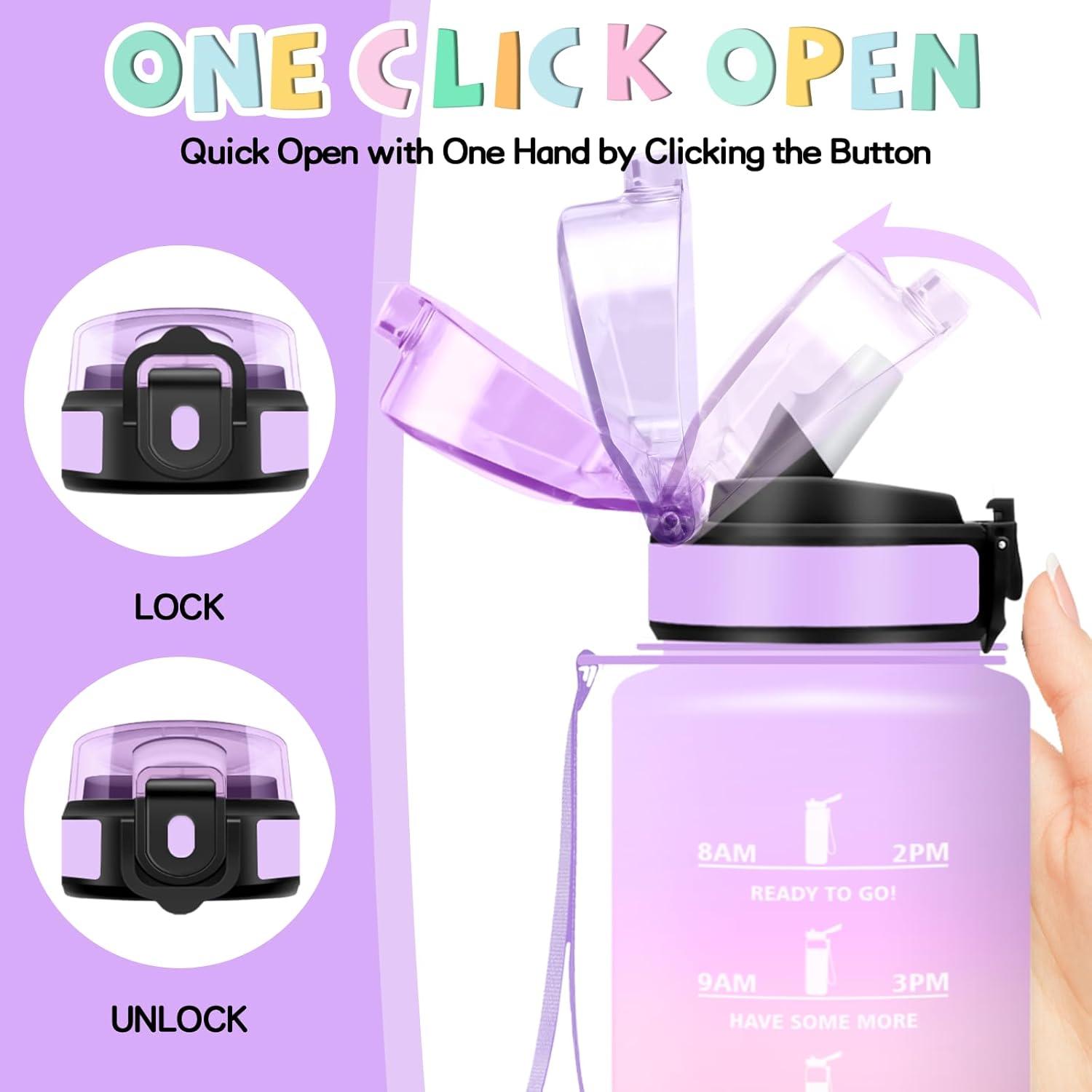 imageGourde 15l Gourde Sport Anti Fuite Bouteille Gradue pour 1 Journee Facile Nettoyer Bouteille Gradue avec Verrou de Scurit avec Slogan de Motivation pour Sports Camping RandonneVioletrose