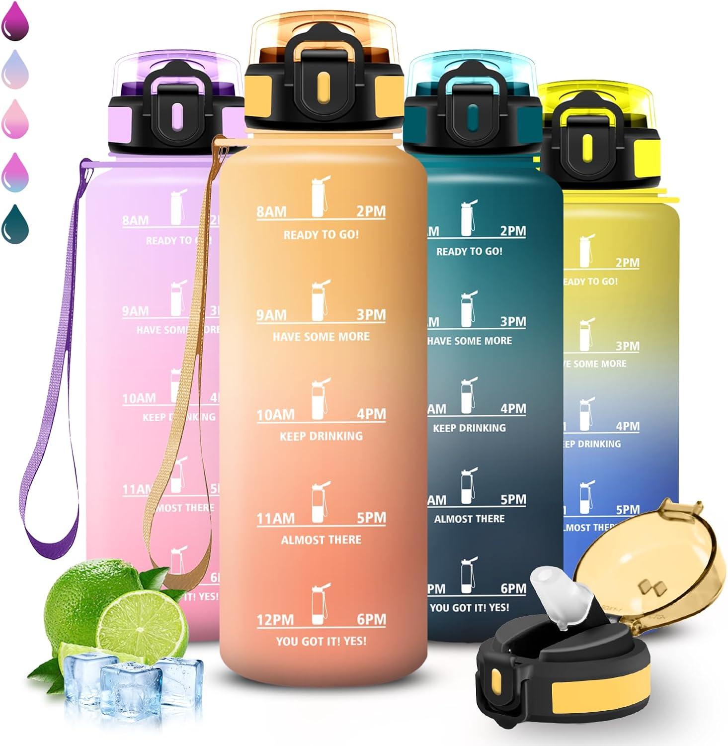 imageGourde 15l Gourde Sport Anti Fuite Bouteille Gradue pour 1 Journee Facile Nettoyer Bouteille Gradue avec Verrou de Scurit avec Slogan de Motivation pour Sports Camping RandonneJauneorange