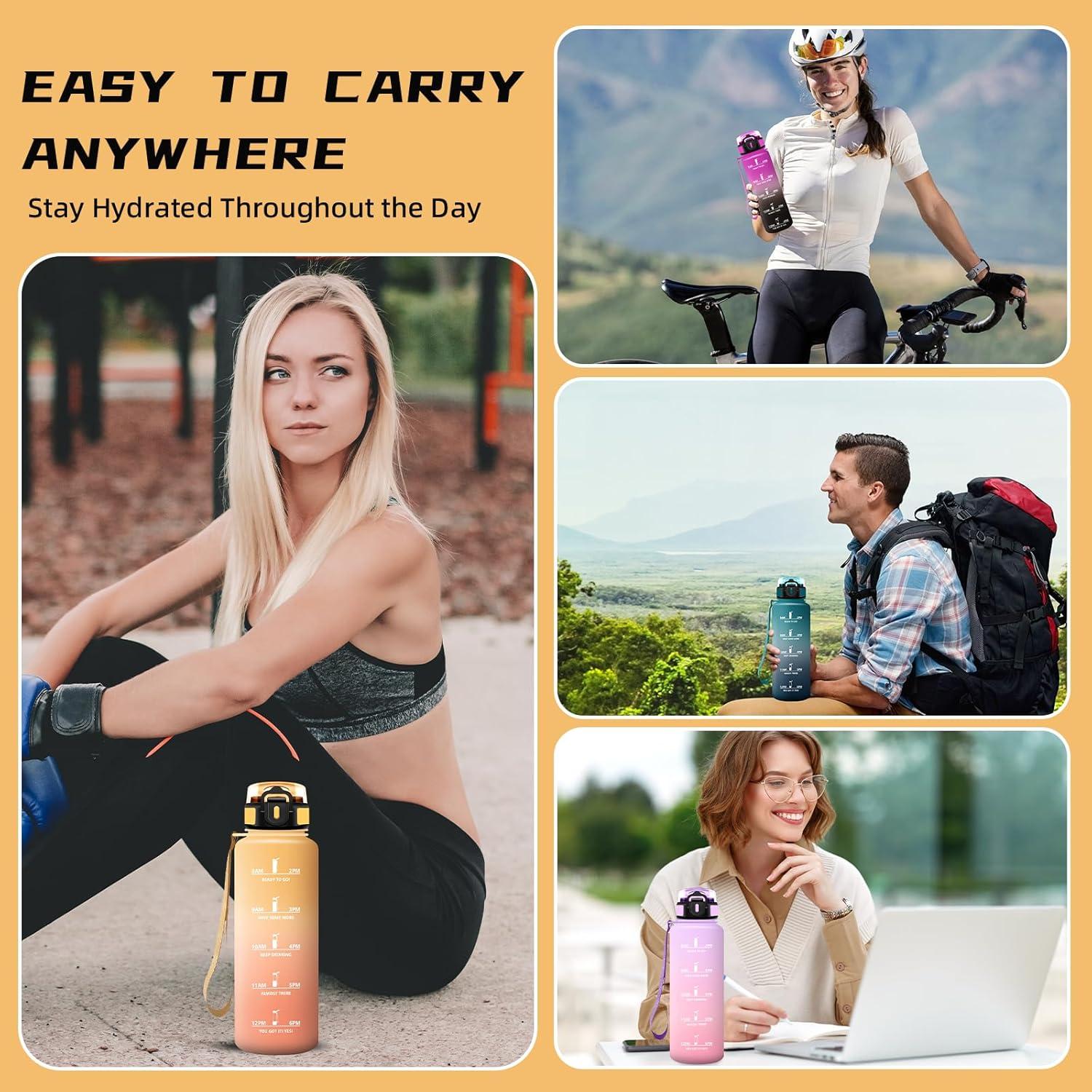 imageGourde 15l Gourde Sport Anti Fuite Bouteille Gradue pour 1 Journee Facile Nettoyer Bouteille Gradue avec Verrou de Scurit avec Slogan de Motivation pour Sports Camping RandonneJauneorange