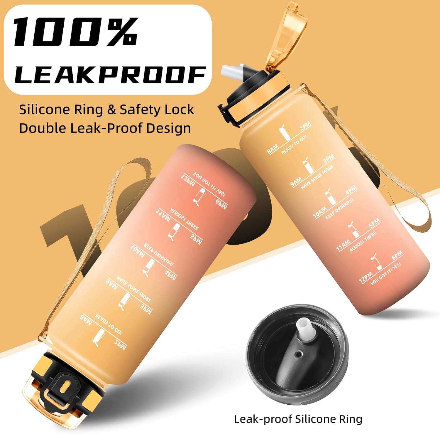 imageGourde 15l Gourde Sport Anti Fuite Bouteille Gradue pour 1 Journee Facile Nettoyer Bouteille Gradue avec Verrou de Scurit avec Slogan de Motivation pour Sports Camping RandonneJauneorange