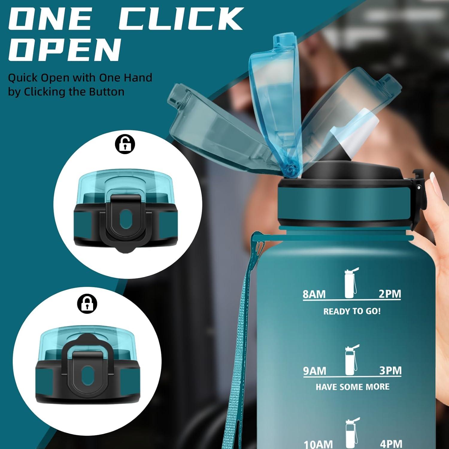 imageGourde 15l Gourde Sport Anti Fuite Bouteille Gradue pour 1 Journee Facile Nettoyer Bouteille Gradue avec Verrou de Scurit avec Slogan de Motivation pour Sports Camping RandonneVertgris