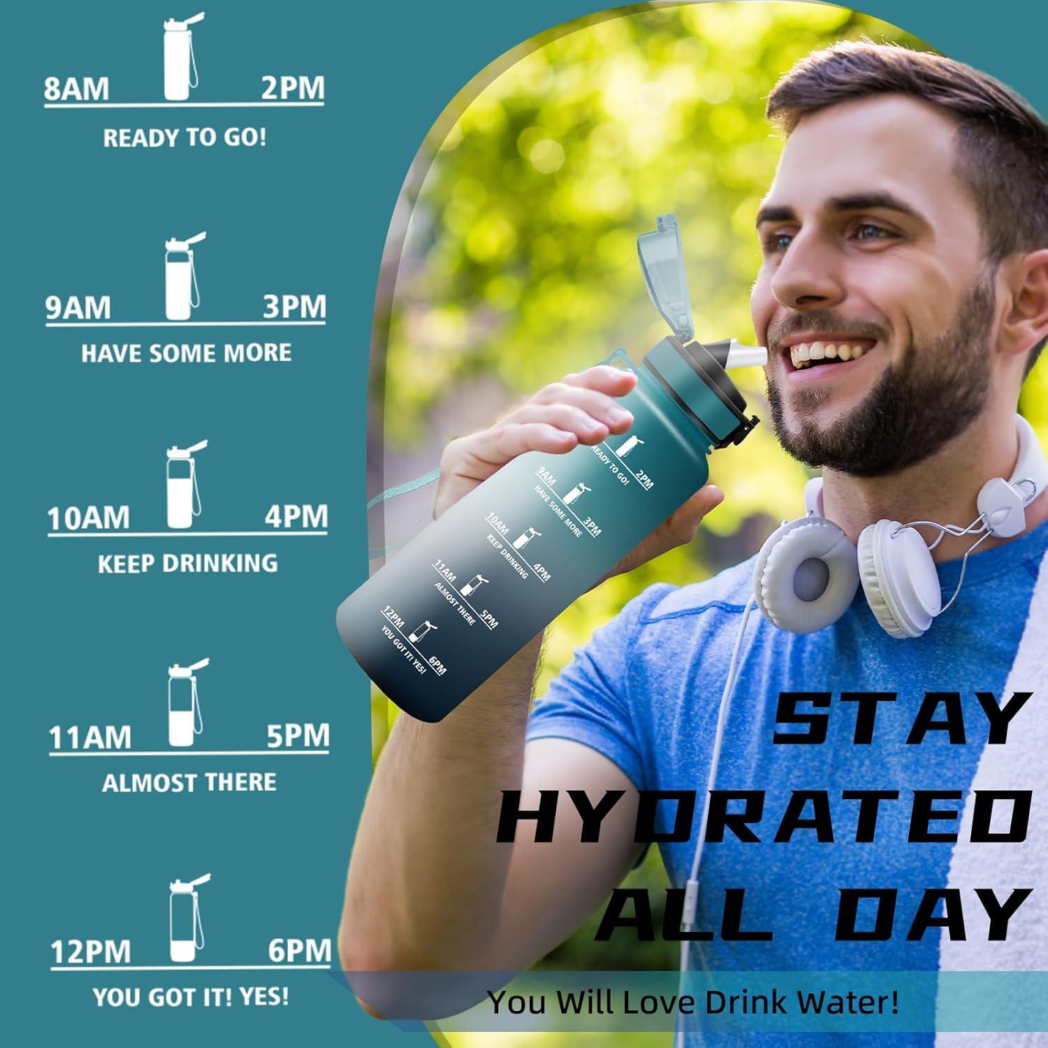 imageGourde 15l Gourde Sport Anti Fuite Bouteille Gradue pour 1 Journee Facile Nettoyer Bouteille Gradue avec Verrou de Scurit avec Slogan de Motivation pour Sports Camping RandonneVertgris
