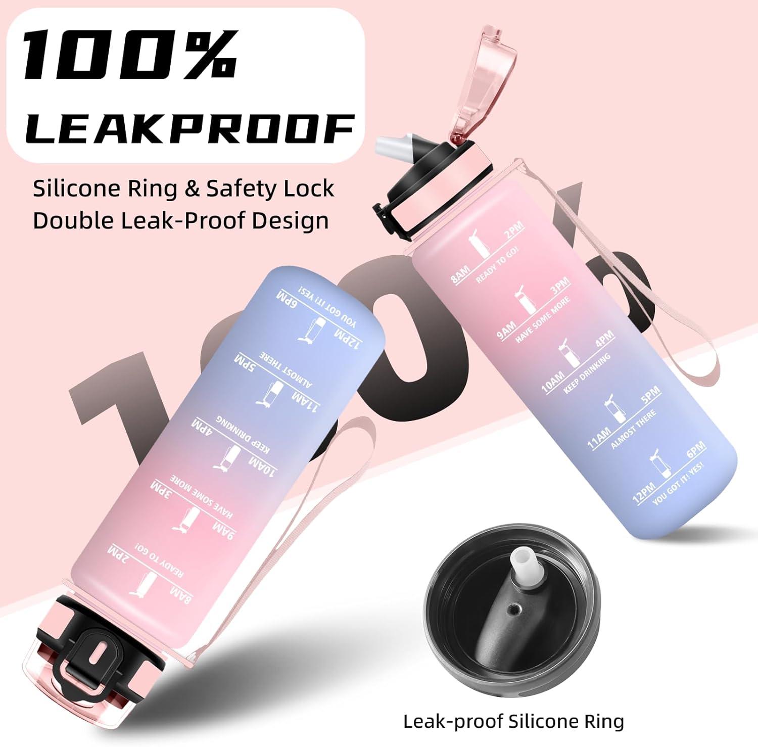 imageGourde 15l Gourde Sport Anti Fuite Bouteille Gradue pour 1 Journee Facile Nettoyer Bouteille Gradue avec Verrou de Scurit avec Slogan de Motivation pour Sports Camping RandonneRosebleu