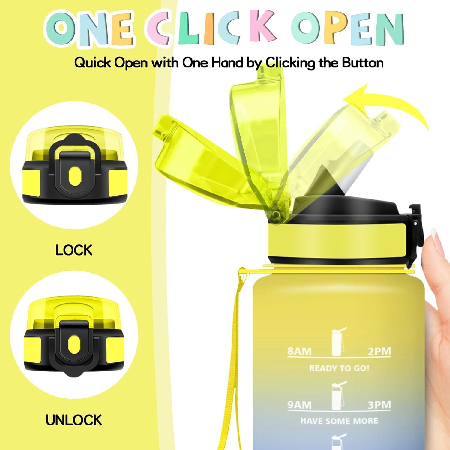 imageGourde 15l Gourde Sport Anti Fuite Bouteille Gradue pour 1 Journee Facile Nettoyer Bouteille Gradue avec Verrou de Scurit avec Slogan de Motivation pour Sports Camping RandonneJaunebleu