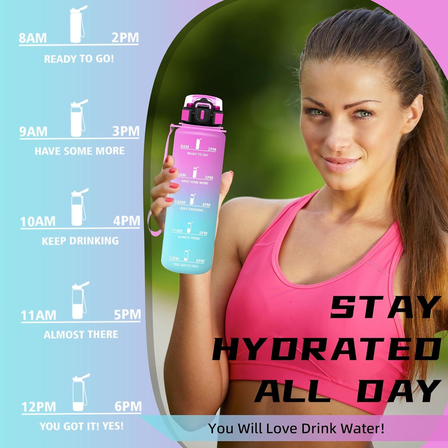 imageGourde 15l Gourde Sport Anti Fuite Bouteille Gradue pour 1 Journee Facile Nettoyer Bouteille Gradue avec Verrou de Scurit avec Slogan de Motivation pour Sports Camping RandonneRougevert