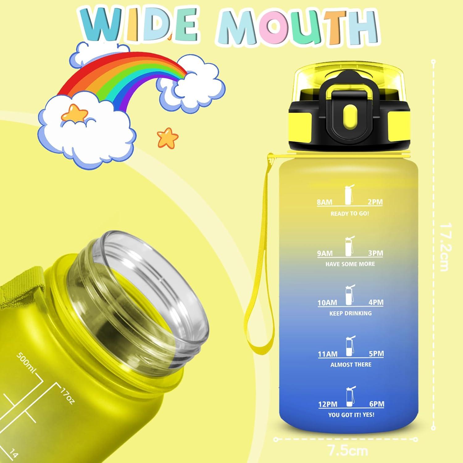 imageGourde 15l Gourde Sport Anti Fuite Bouteille Gradue pour 1 Journee Facile Nettoyer Bouteille Gradue avec Verrou de Scurit avec Slogan de Motivation pour Sports Camping RandonneJaunebleu