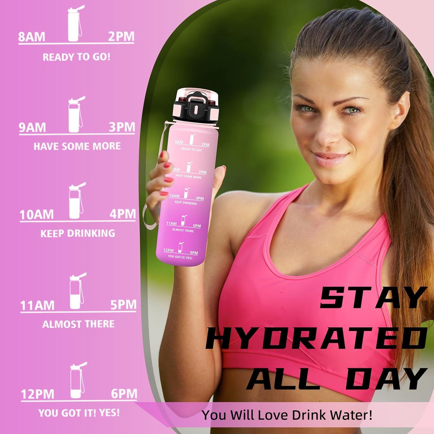 imageGourde 15l Gourde Sport Anti Fuite Bouteille Gradue pour 1 Journee Facile Nettoyer Bouteille Gradue avec Verrou de Scurit avec Slogan de Motivation pour Sports Camping RandonneRoseroserouge
