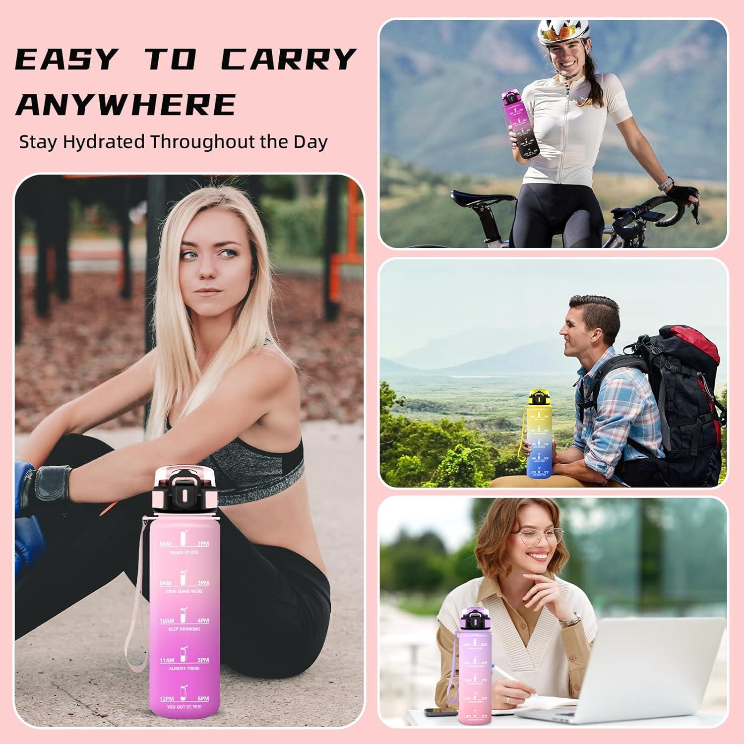 imageGourde 15l Gourde Sport Anti Fuite Bouteille Gradue pour 1 Journee Facile Nettoyer Bouteille Gradue avec Verrou de Scurit avec Slogan de Motivation pour Sports Camping RandonneRoseroserouge