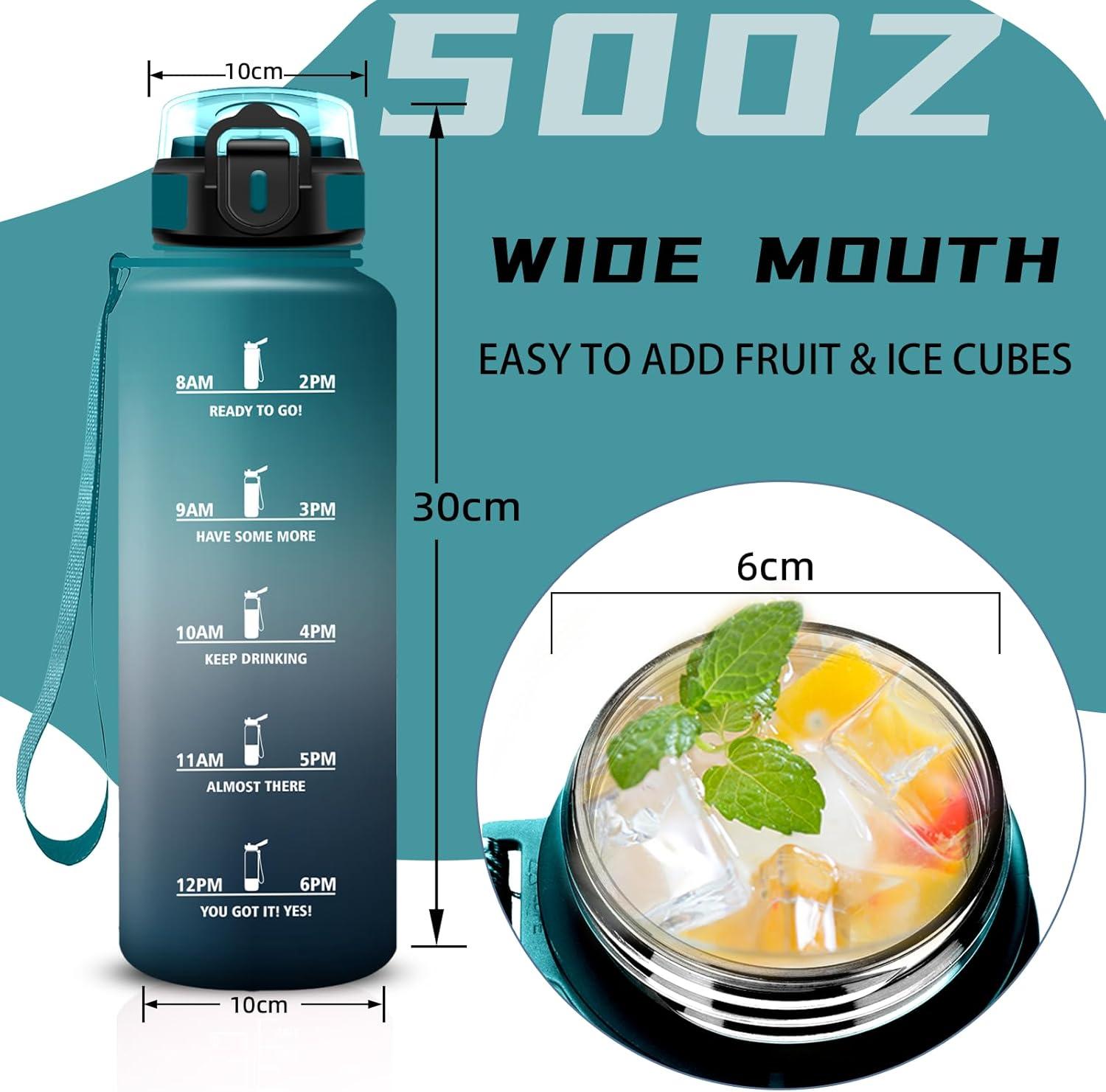 imageGourde 15l Gourde Sport Anti Fuite Bouteille Gradue pour 1 Journee Facile Nettoyer Bouteille Gradue avec Verrou de Scurit avec Slogan de Motivation pour Sports Camping RandonneVertgris