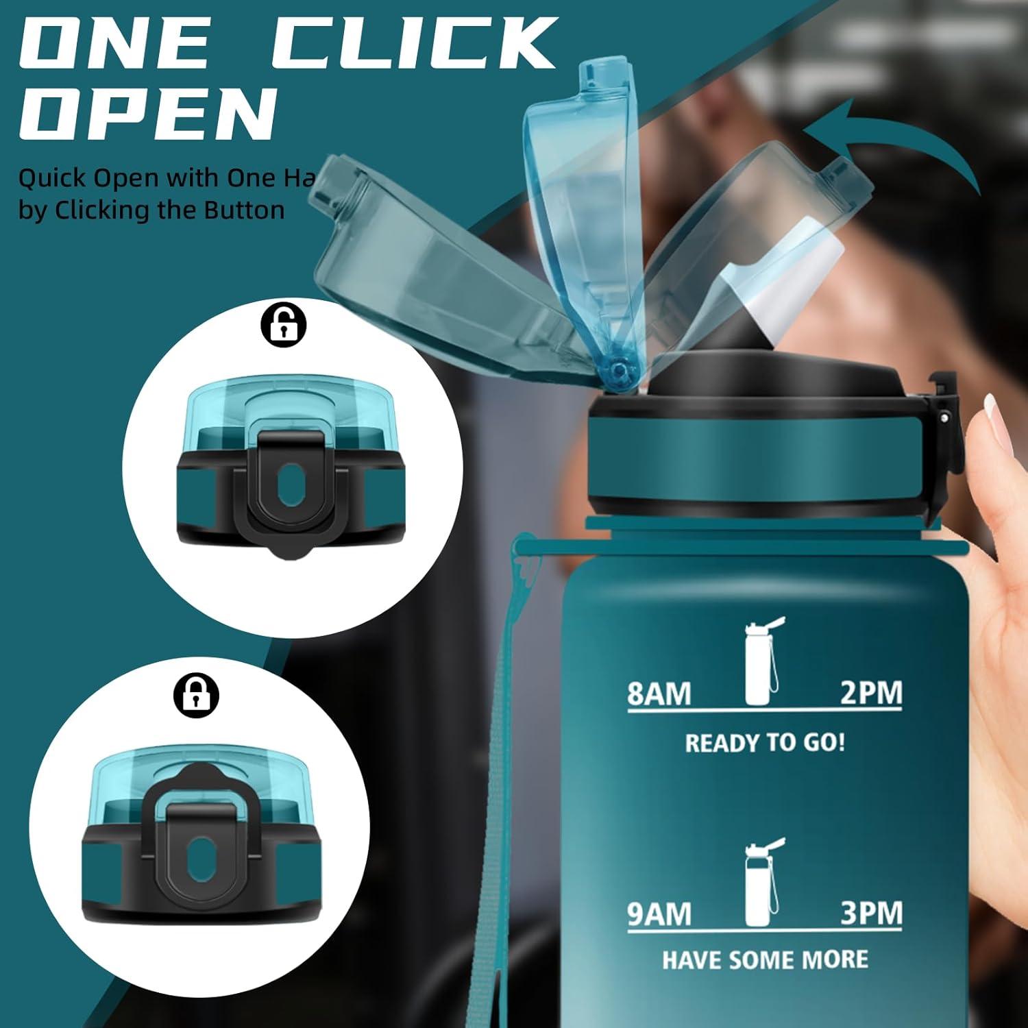 imageGourde 15l Gourde Sport Anti Fuite Bouteille Gradue pour 1 Journee Facile Nettoyer Bouteille Gradue avec Verrou de Scurit avec Slogan de Motivation pour Sports Camping RandonneVertgris