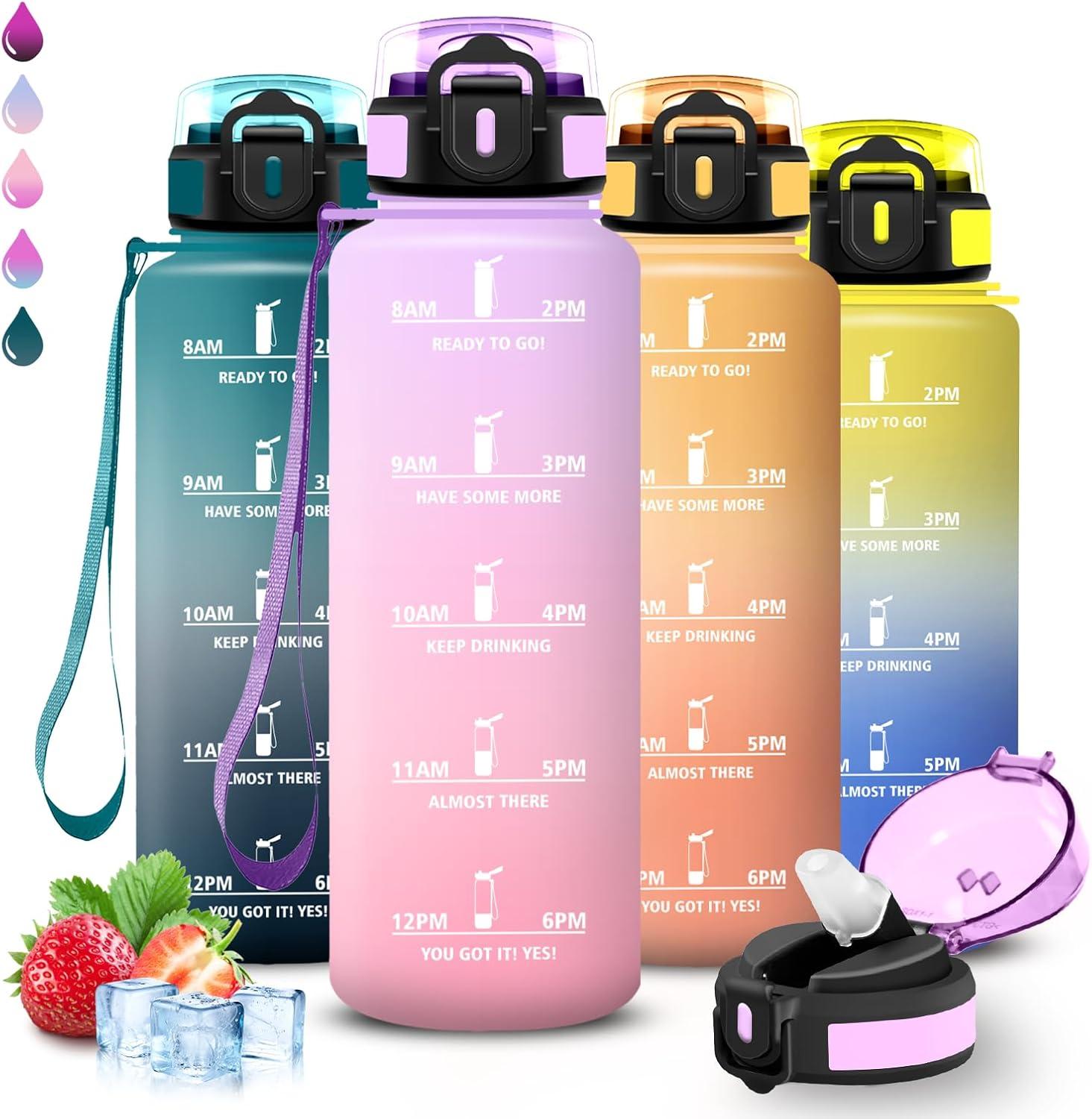 imageGourde 15l Gourde Sport Anti Fuite Bouteille Gradue pour 1 Journee Facile Nettoyer Bouteille Gradue avec Verrou de Scurit avec Slogan de Motivation pour Sports Camping RandonneVioletrose