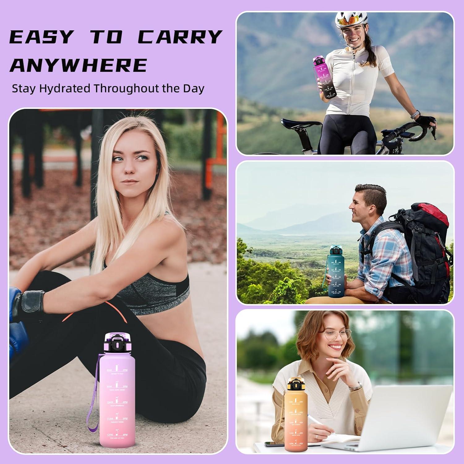 imageGourde 15l Gourde Sport Anti Fuite Bouteille Gradue pour 1 Journee Facile Nettoyer Bouteille Gradue avec Verrou de Scurit avec Slogan de Motivation pour Sports Camping RandonneVioletrose
