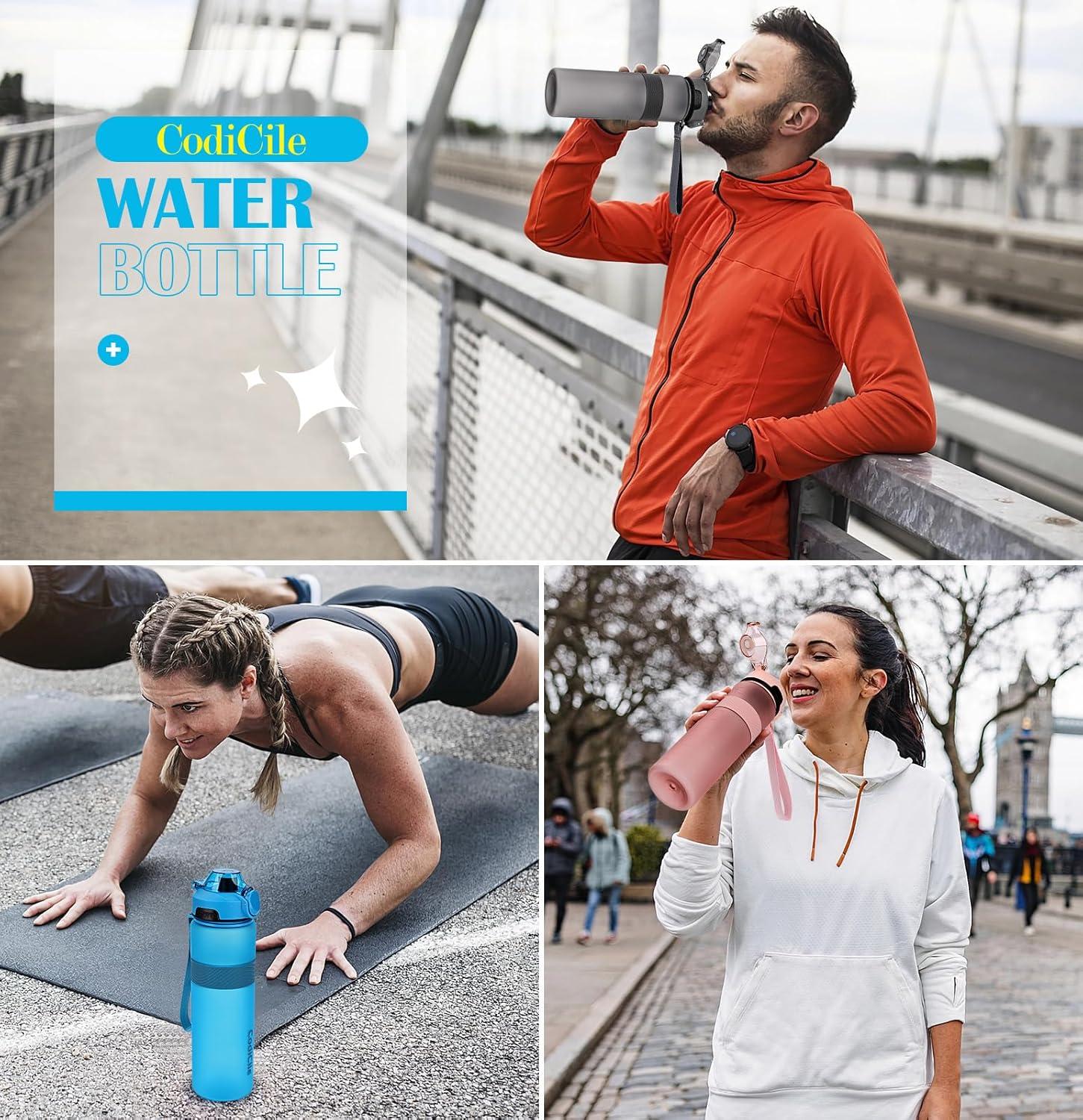 imageGourde 1l sans BPA Bouteille deau plastique grande tanche gourde sport 1 litre idale pour Gym School Office and Travel Bleu fonc clairBleu