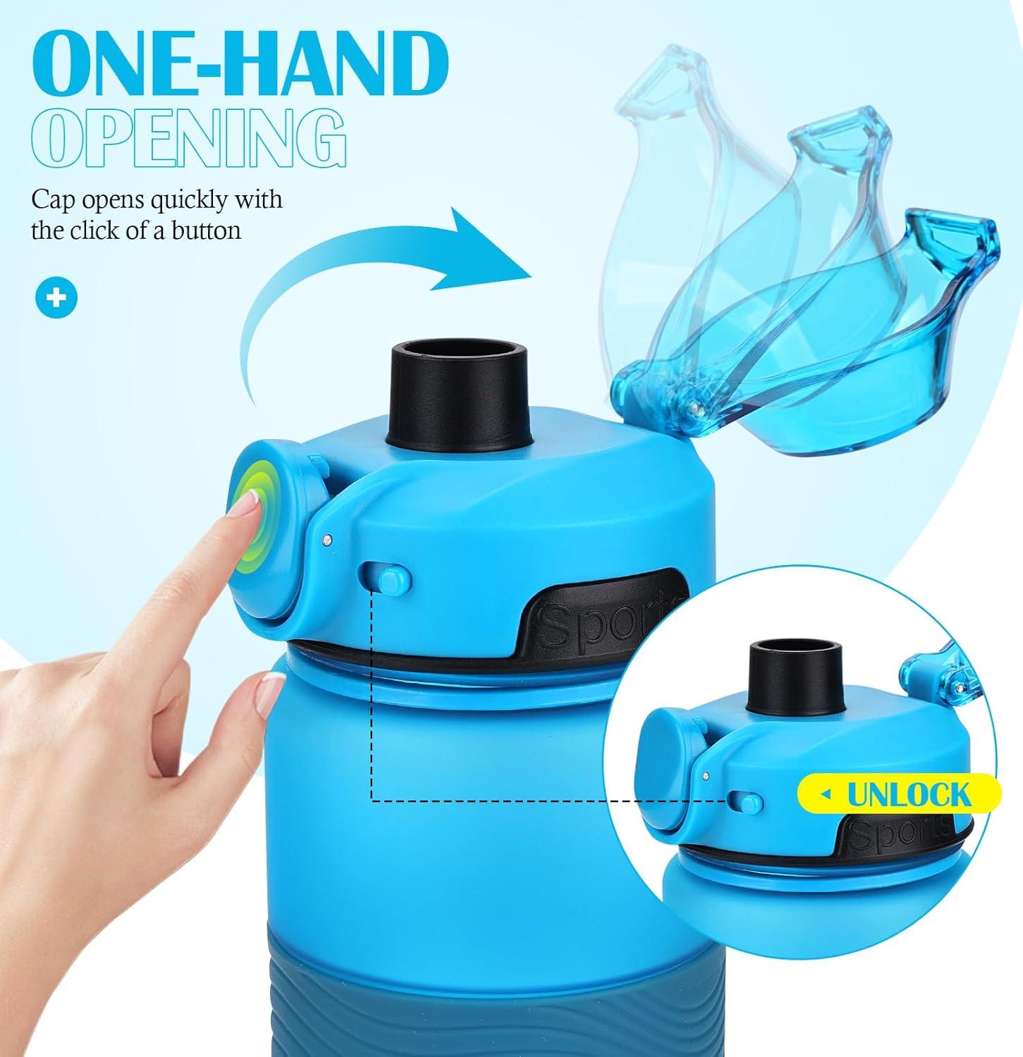 imageGourde 1l sans BPA Bouteille deau plastique grande tanche gourde sport 1 litre idale pour Gym School Office and Travel Bleu fonc clairBleu