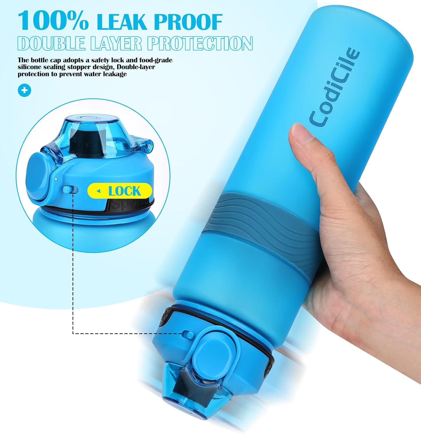 imageGourde 1l sans BPA Bouteille deau plastique grande tanche gourde sport 1 litre idale pour Gym School Office and Travel Bleu fonc clairBleu