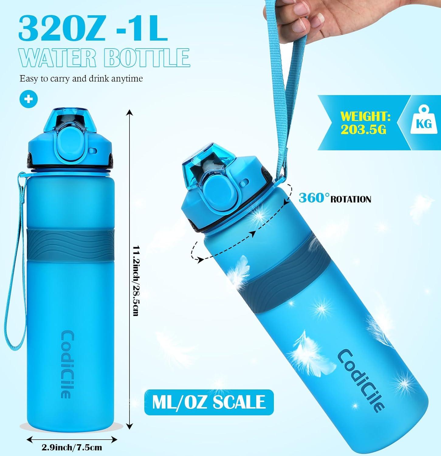 imageGourde 1l sans BPA Bouteille deau plastique grande tanche gourde sport 1 litre idale pour Gym School Office and Travel Bleu fonc clairBleu