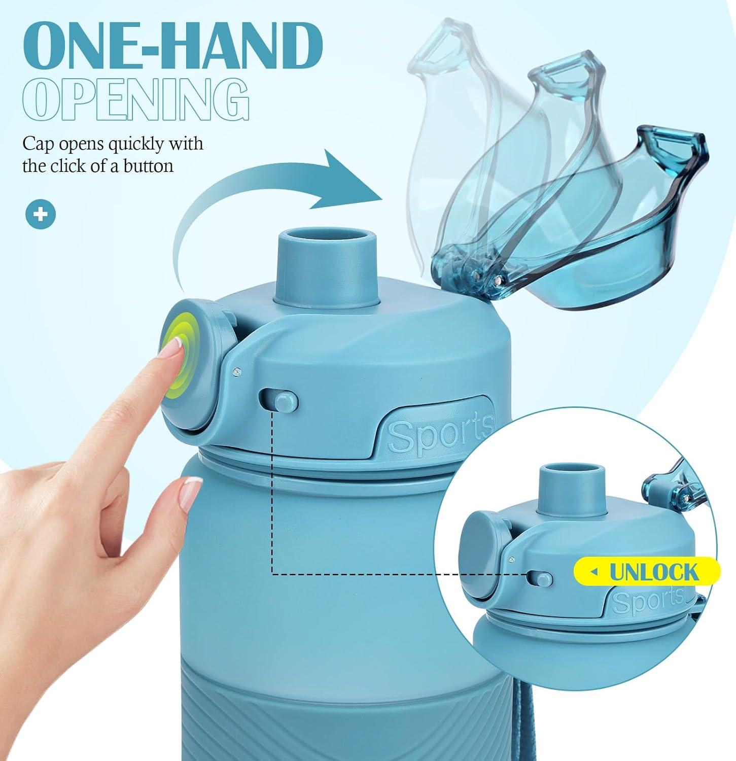 imageGourde 1l sans BPA Bouteille deau plastique grande tanche gourde sport 1 litre idale pour Gym School Office and Travel Bleu fonc clairBleu Fonc Clair