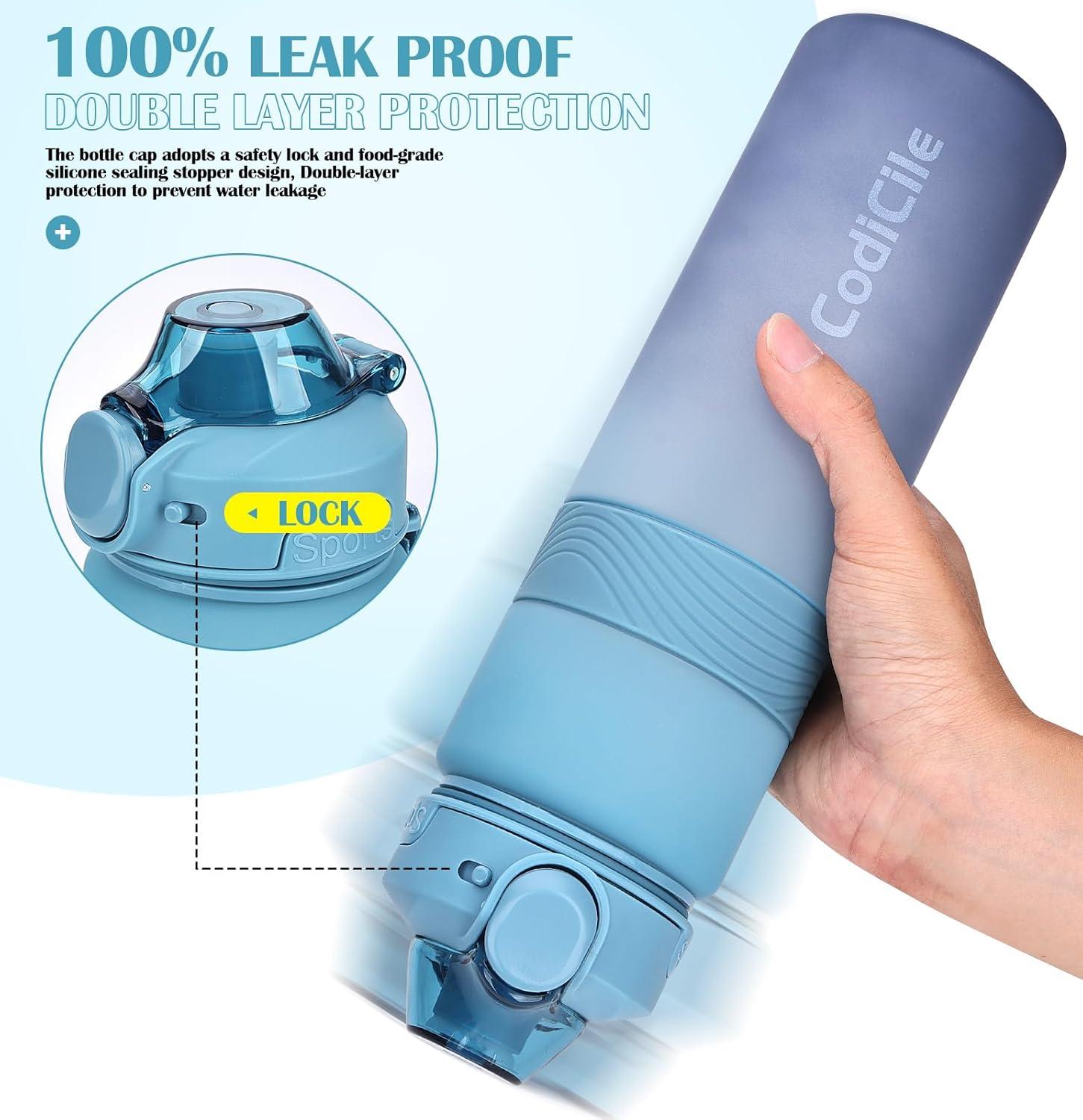 imageGourde 1l sans BPA Bouteille deau plastique grande tanche gourde sport 1 litre idale pour Gym School Office and Travel Bleu fonc clairBleu Fonc Clair
