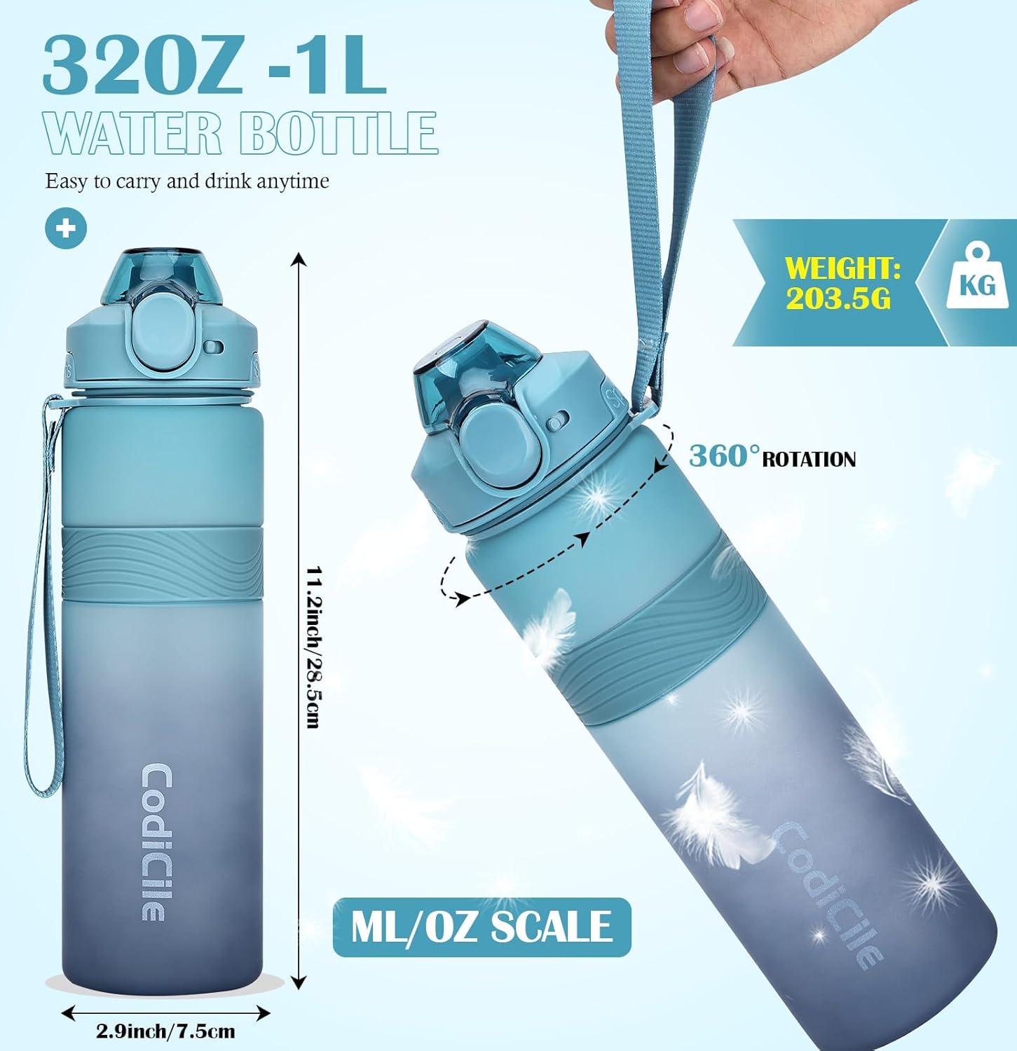 imageGourde 1l sans BPA Bouteille deau plastique grande tanche gourde sport 1 litre idale pour Gym School Office and Travel Bleu fonc clairBleu Fonc Clair