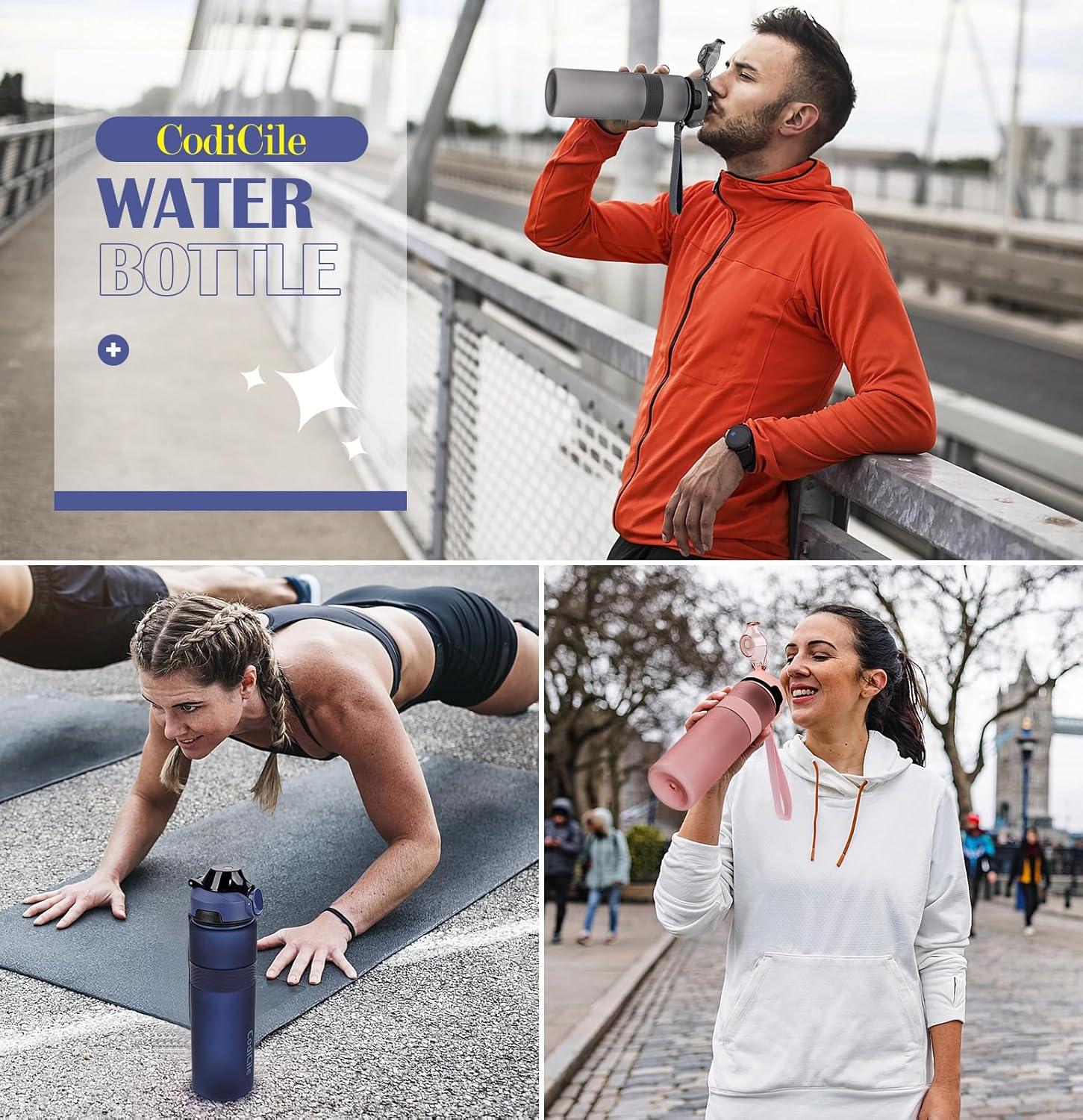 imageGourde 1l sans BPA Bouteille deau plastique grande tanche gourde sport 1 litre idale pour Gym School Office and Travel Bleu fonc clairBleu Marine