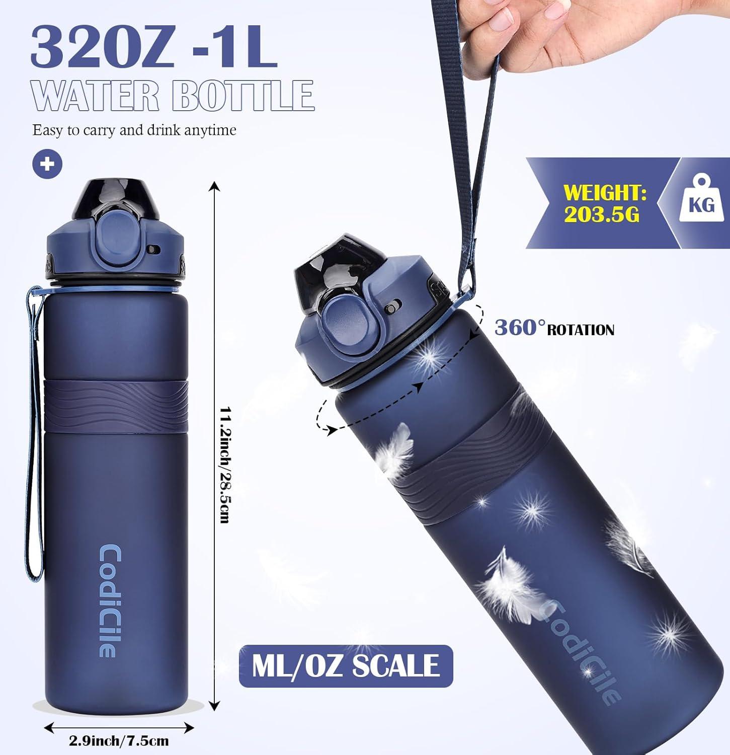 imageGourde 1l sans BPA Bouteille deau plastique grande tanche gourde sport 1 litre idale pour Gym School Office and Travel Bleu fonc clairBleu Marine