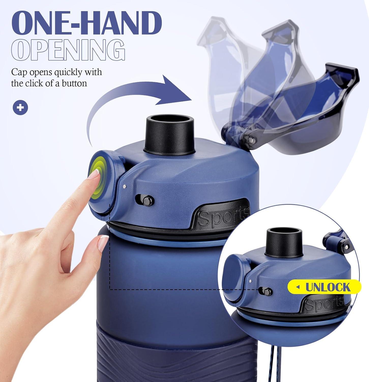 imageGourde 1l sans BPA Bouteille deau plastique grande tanche gourde sport 1 litre idale pour Gym School Office and Travel Bleu fonc clairBleu Marine