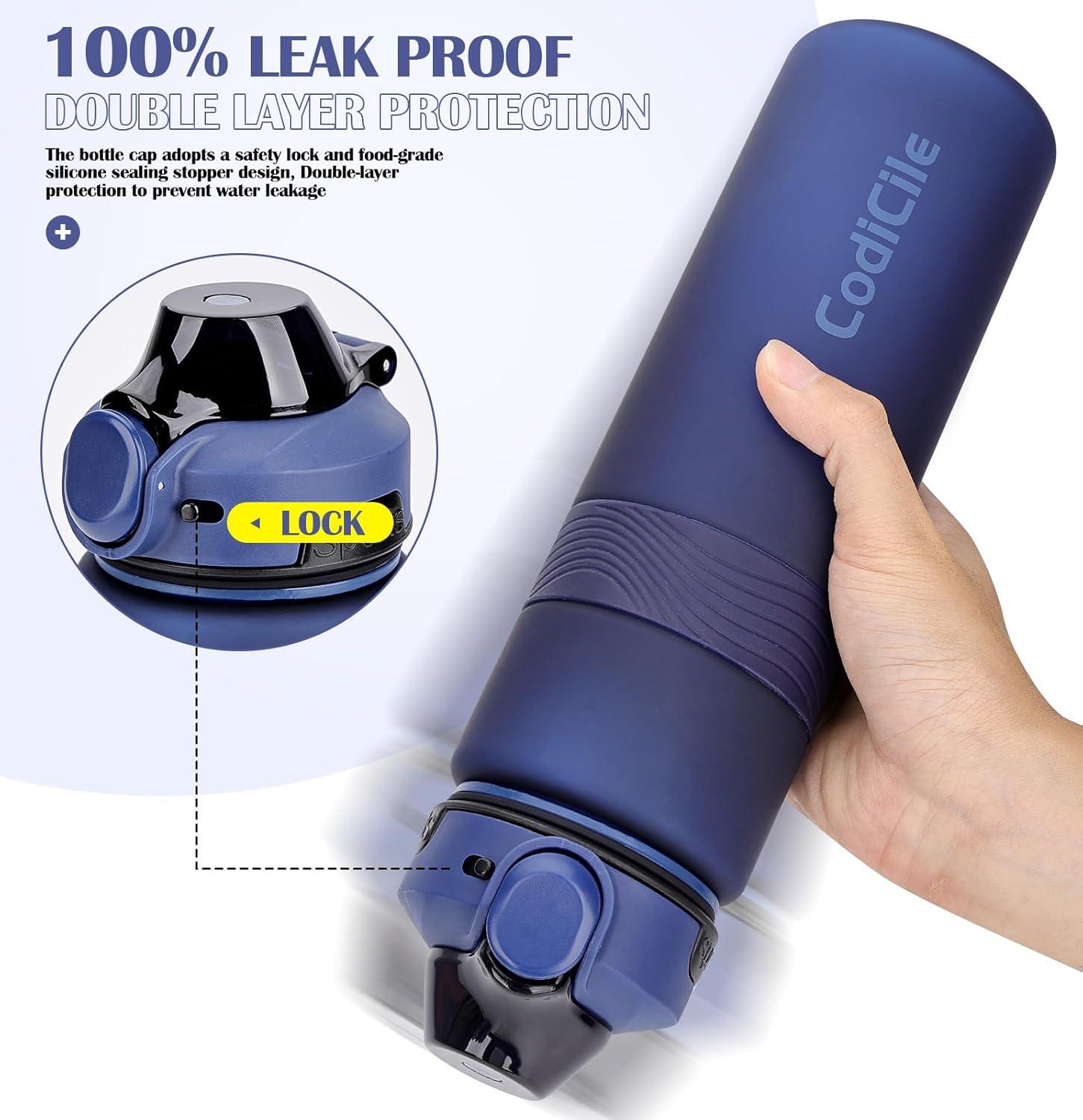 imageGourde 1l sans BPA Bouteille deau plastique grande tanche gourde sport 1 litre idale pour Gym School Office and Travel Bleu fonc clairBleu Marine