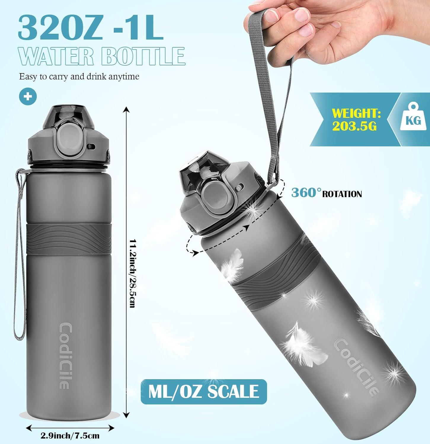 imageGourde 1l sans BPA Bouteille deau plastique grande tanche gourde sport 1 litre idale pour Gym School Office and Travel Bleu fonc clairGris Fonc