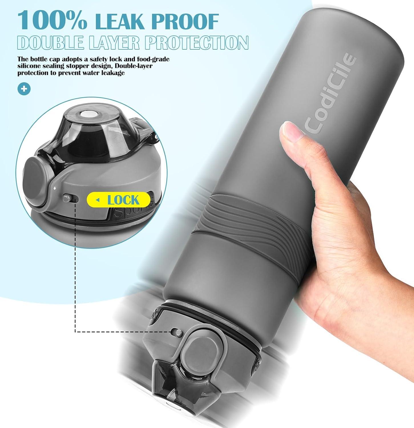 imageGourde 1l sans BPA Bouteille deau plastique grande tanche gourde sport 1 litre idale pour Gym School Office and Travel Bleu fonc clairGris Fonc