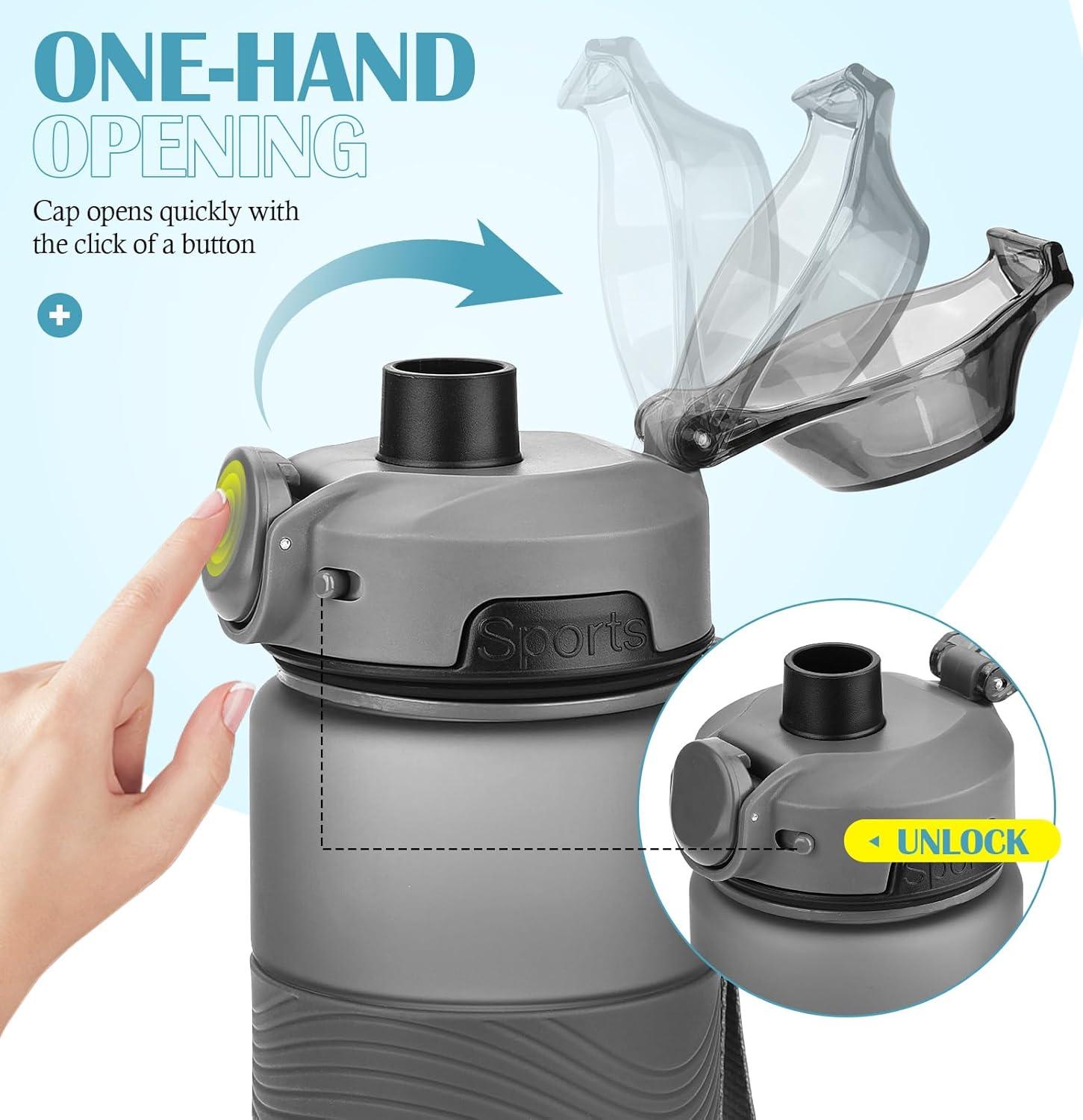 imageGourde 1l sans BPA Bouteille deau plastique grande tanche gourde sport 1 litre idale pour Gym School Office and Travel Bleu fonc clairGris Fonc