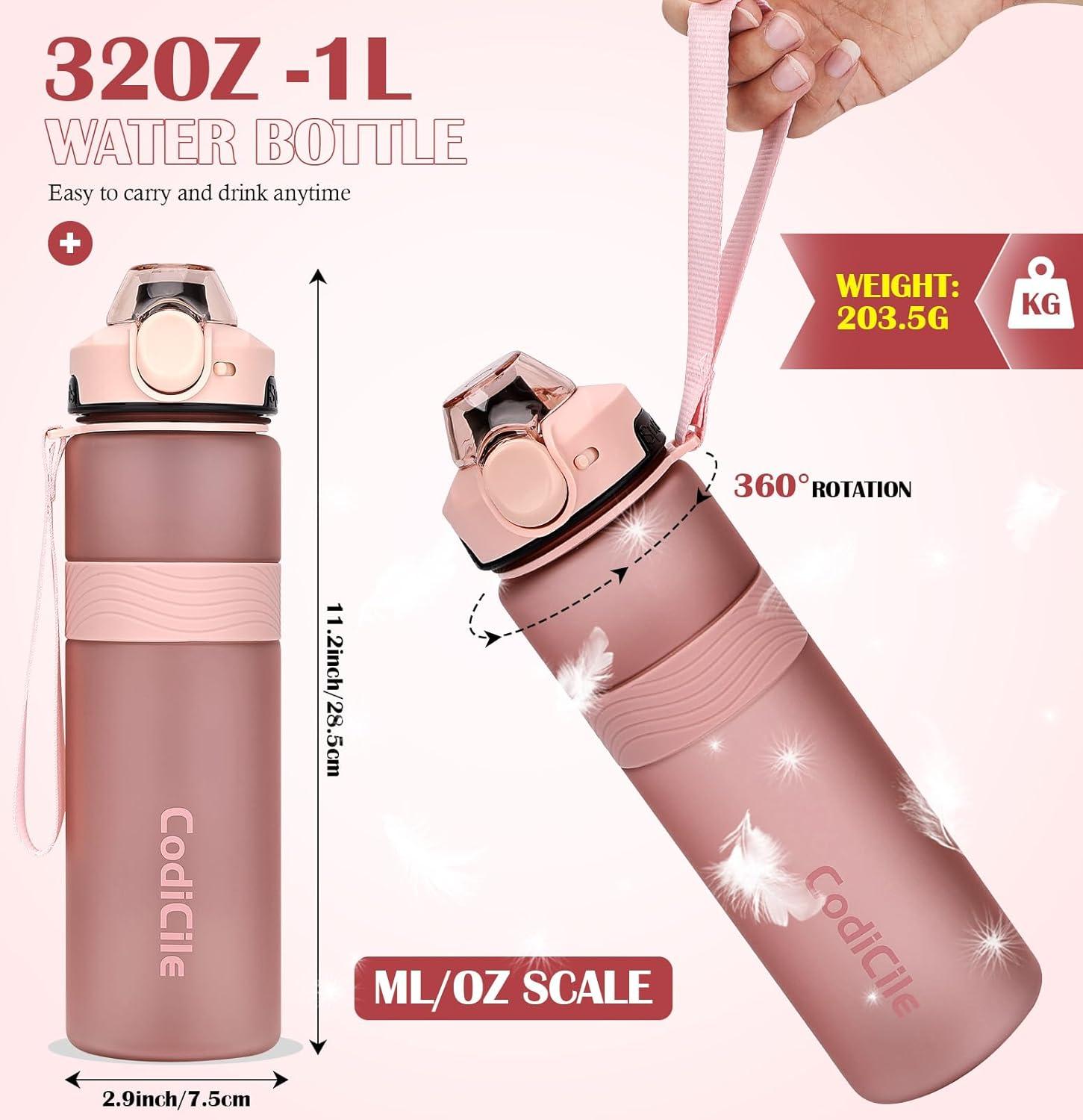 imageGourde 1l sans BPA Bouteille deau plastique grande tanche gourde sport 1 litre idale pour Gym School Office and Travel Bleu fonc clairRosedor Rose