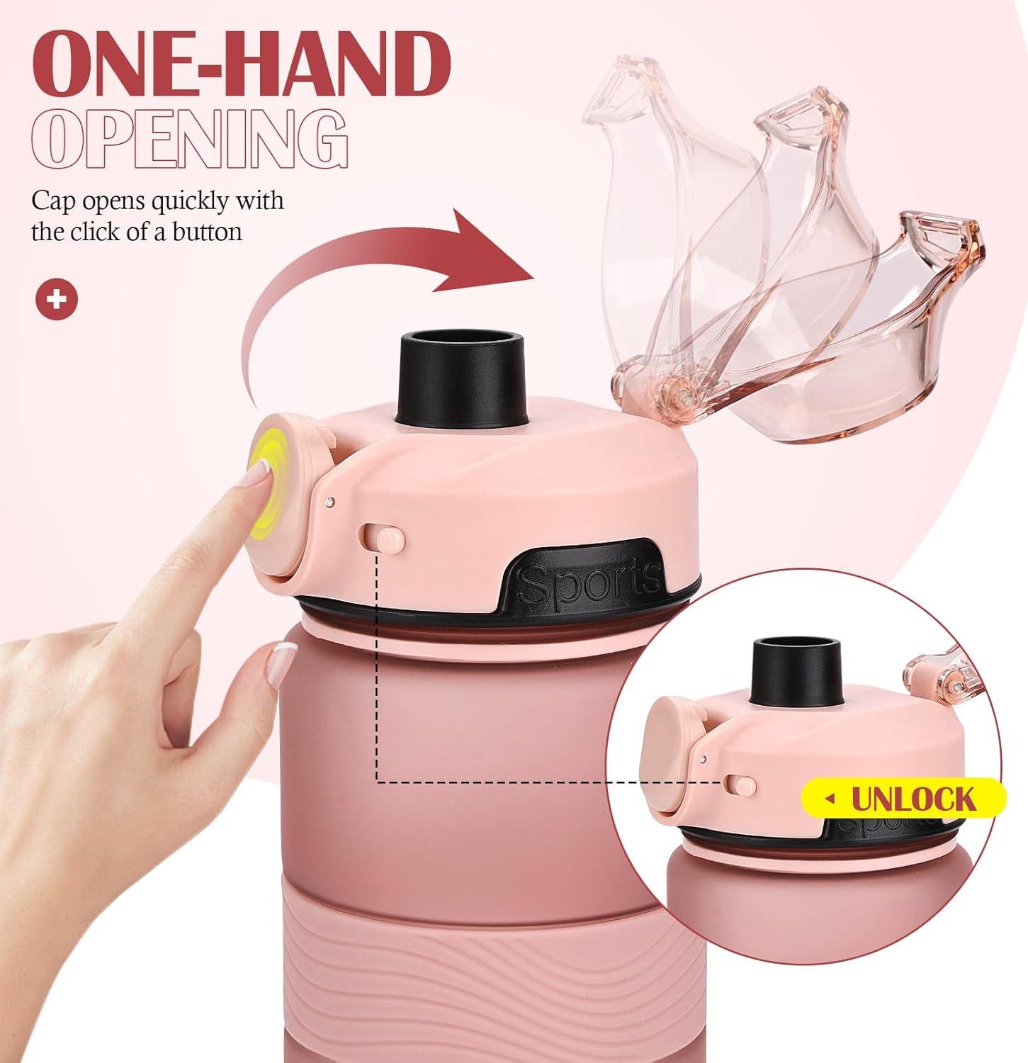 imageGourde 1l sans BPA Bouteille deau plastique grande tanche gourde sport 1 litre idale pour Gym School Office and Travel Bleu fonc clairRosedor Rose