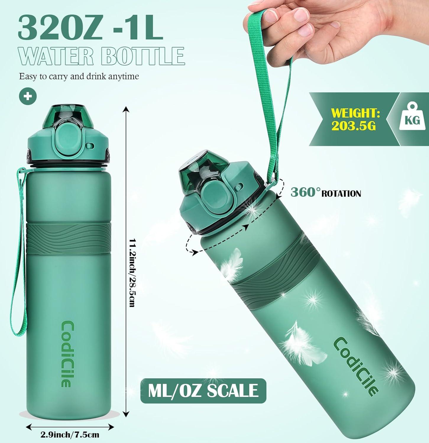 imageGourde 1l sans BPA Bouteille deau plastique grande tanche gourde sport 1 litre idale pour Gym School Office and Travel Bleu fonc clairVert Fonc