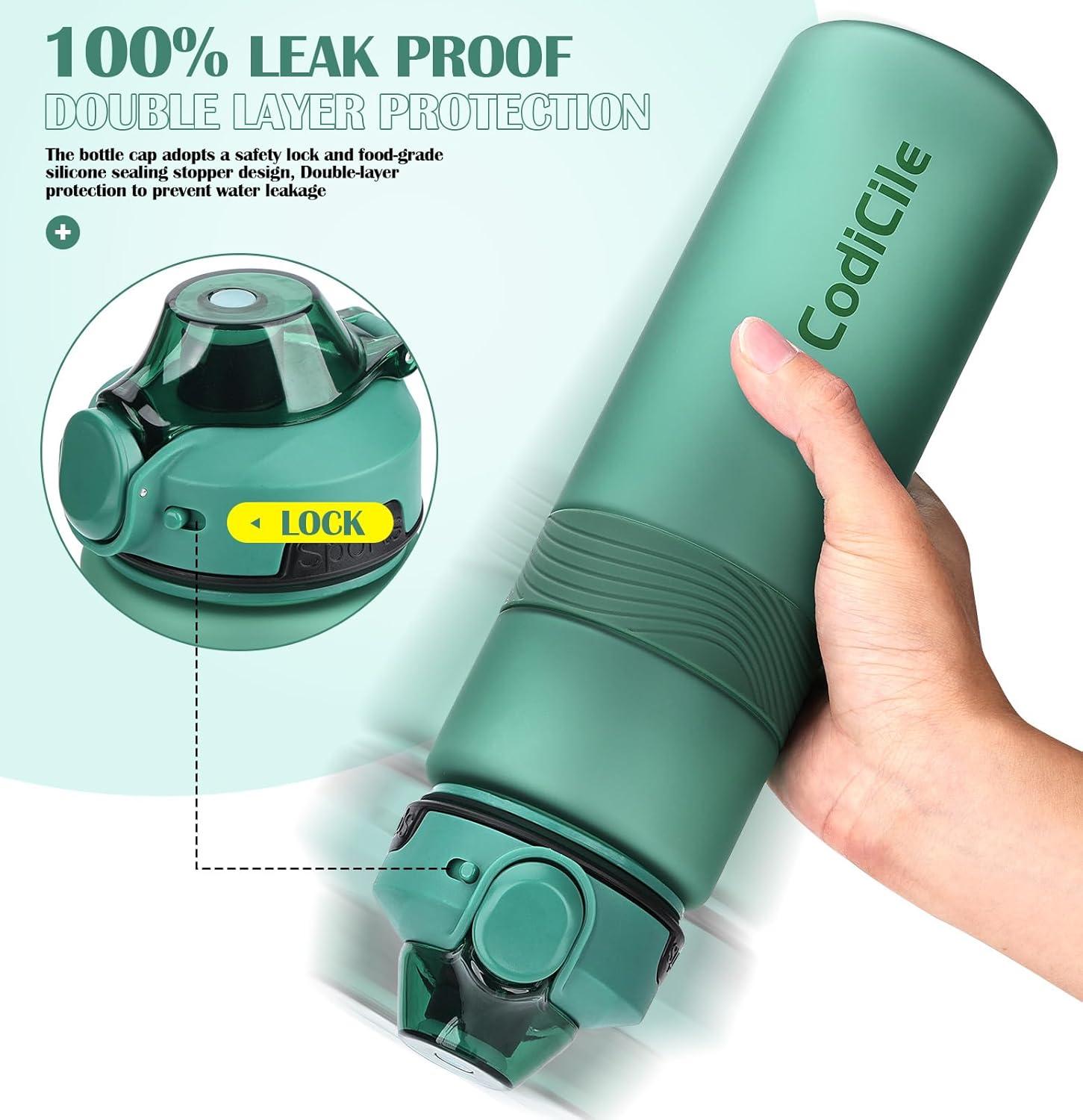 imageGourde 1l sans BPA Bouteille deau plastique grande tanche gourde sport 1 litre idale pour Gym School Office and Travel Bleu fonc clairVert Fonc