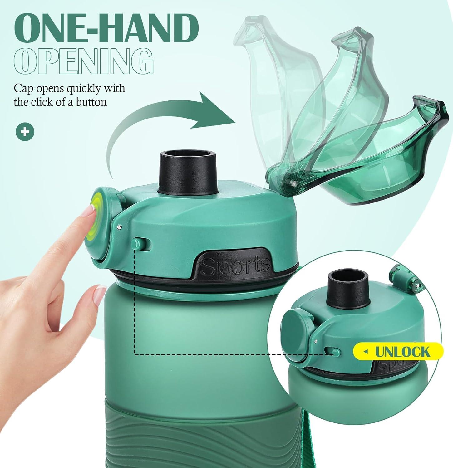 imageGourde 1l sans BPA Bouteille deau plastique grande tanche gourde sport 1 litre idale pour Gym School Office and Travel Bleu fonc clairVert Fonc