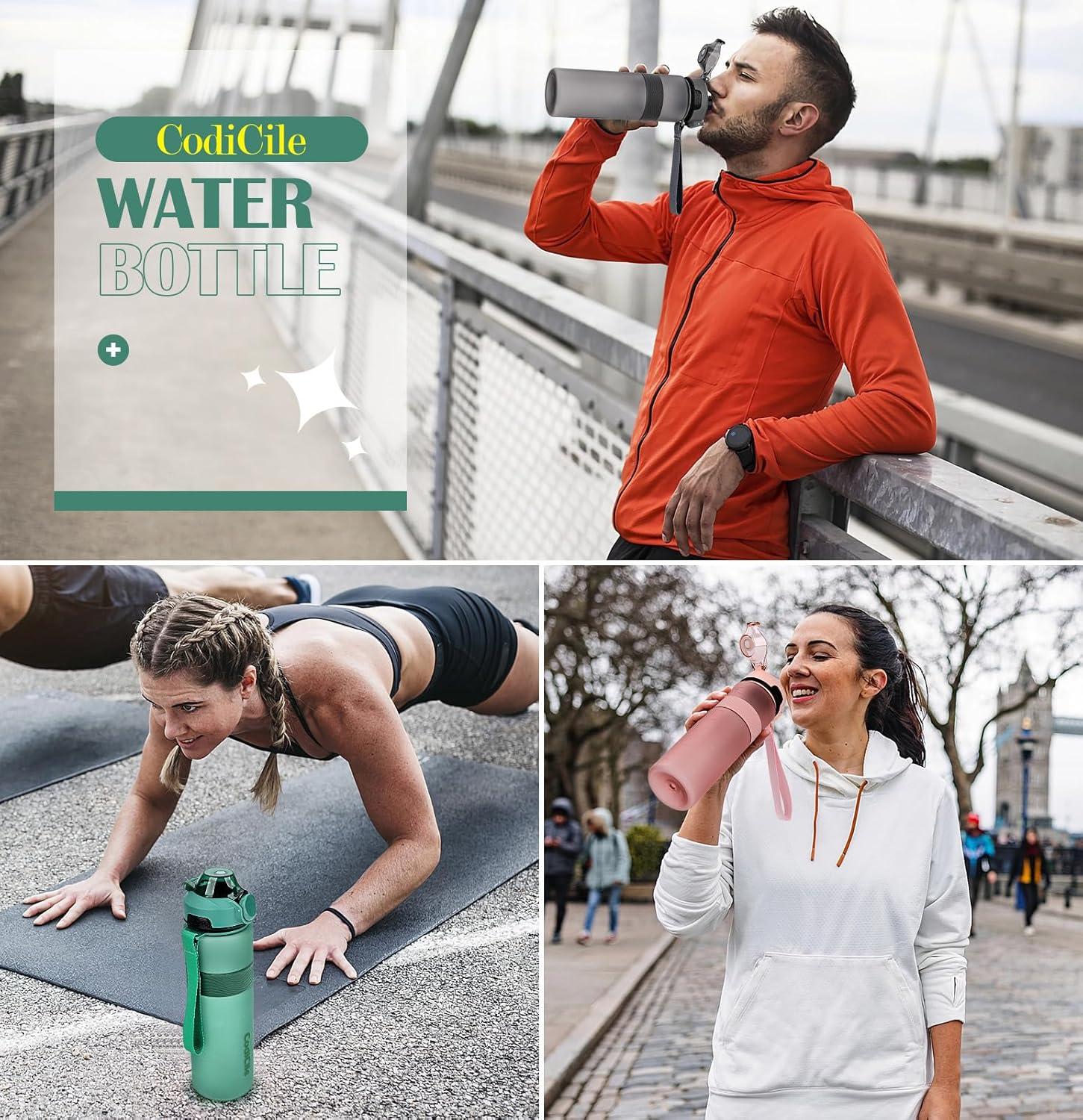 imageGourde 1l sans BPA Bouteille deau plastique grande tanche gourde sport 1 litre idale pour Gym School Office and Travel Bleu fonc clairVert Fonc