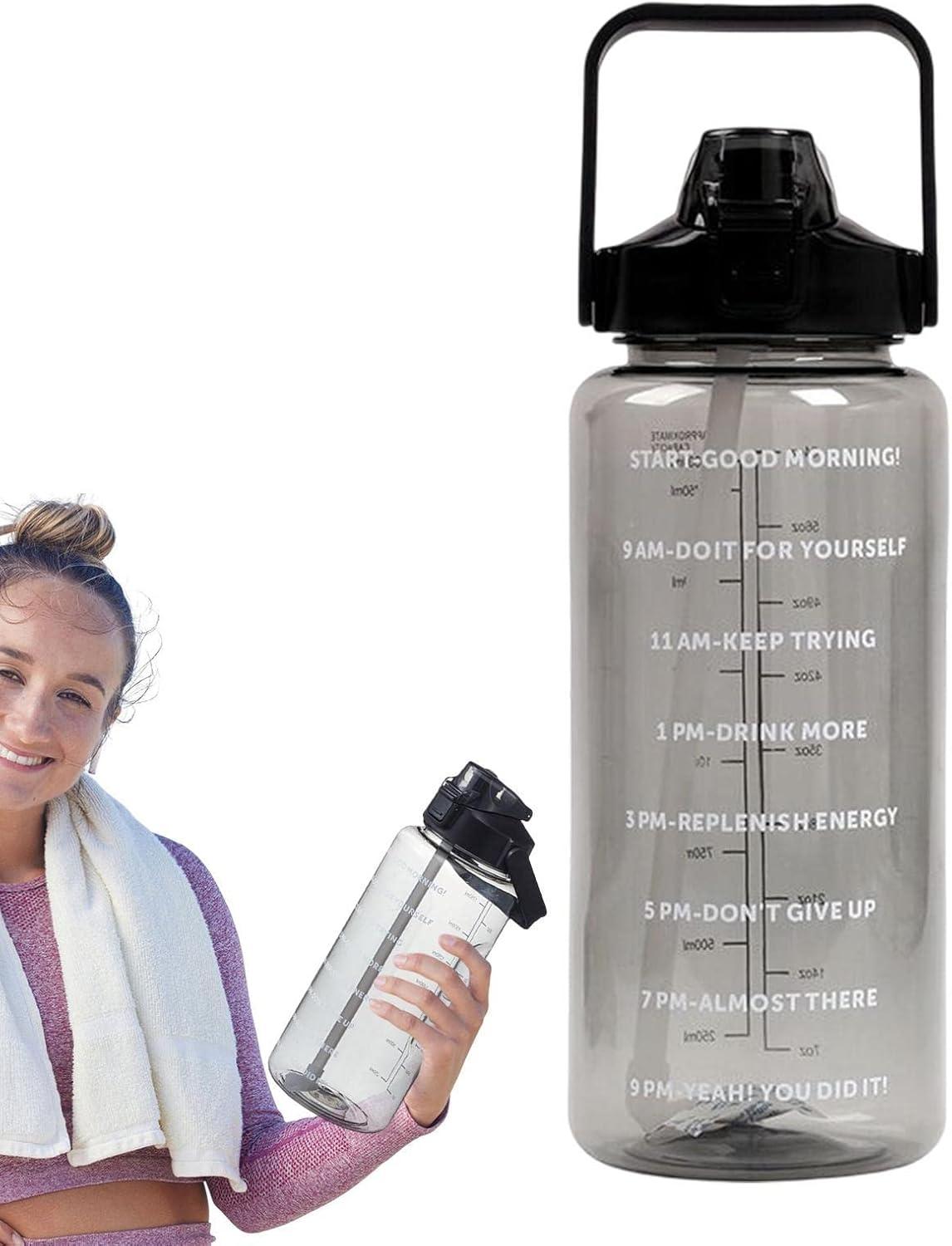 imageGourde 2L Gradue Motivation avec Marqueur Paille et Poigne Idale pour le Camping la Randonne la Course et les Voyages Cadeau pour les CampeursNoir