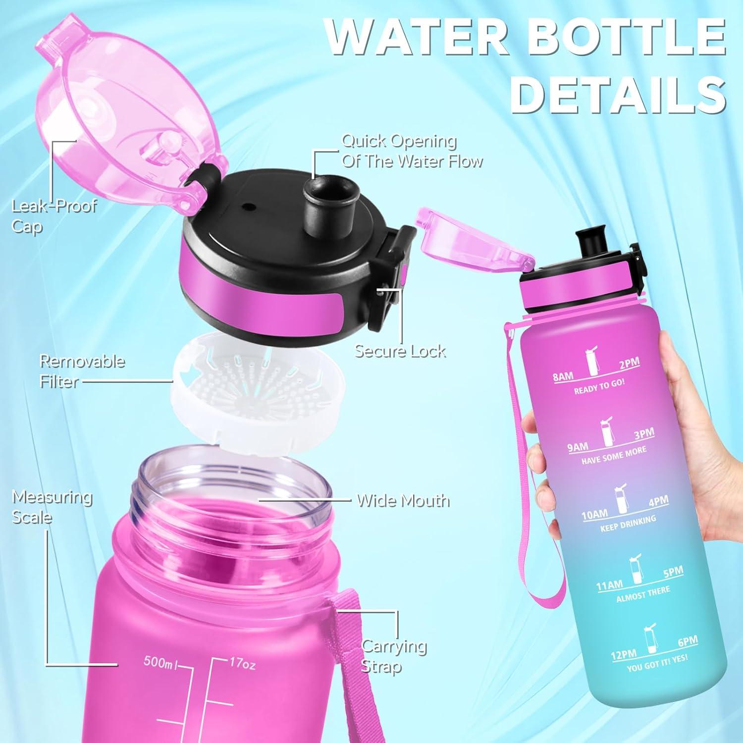 imageGourde Gourde 500ml Bouteille Filtrante AntiFuite Facile Transporter Bouteille deau pour Motivation Facile Nettoyer pour Bureau Voyage Extrieur Adulte Camping Voyage Sport RunningRosecyan