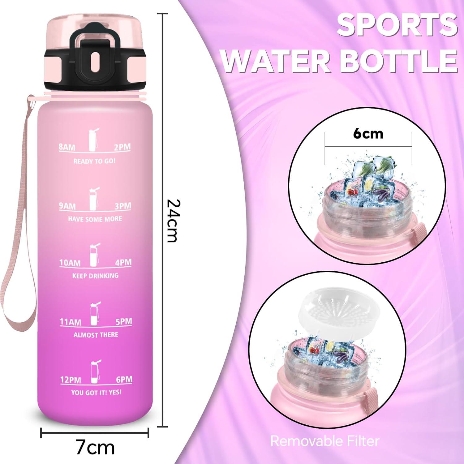 imageGourde Gourde 500ml Bouteille Filtrante AntiFuite Facile Transporter Bouteille deau pour Motivation Facile Nettoyer pour Bureau Voyage Extrieur Adulte Camping Voyage Sport RunningRoserose