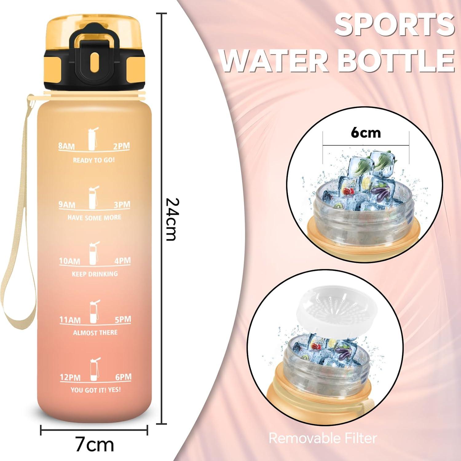 imageGourde Gourde 500ml Bouteille Filtrante AntiFuite Facile Transporter Bouteille deau pour Motivation Facile Nettoyer pour Bureau Voyage Extrieur Adulte Camping Voyage Sport RunningAmbreorange